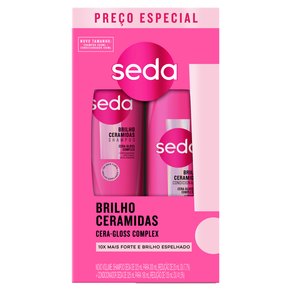Shampoo 300ml + Condicionador 190ml Brilho Ceramidas Seda