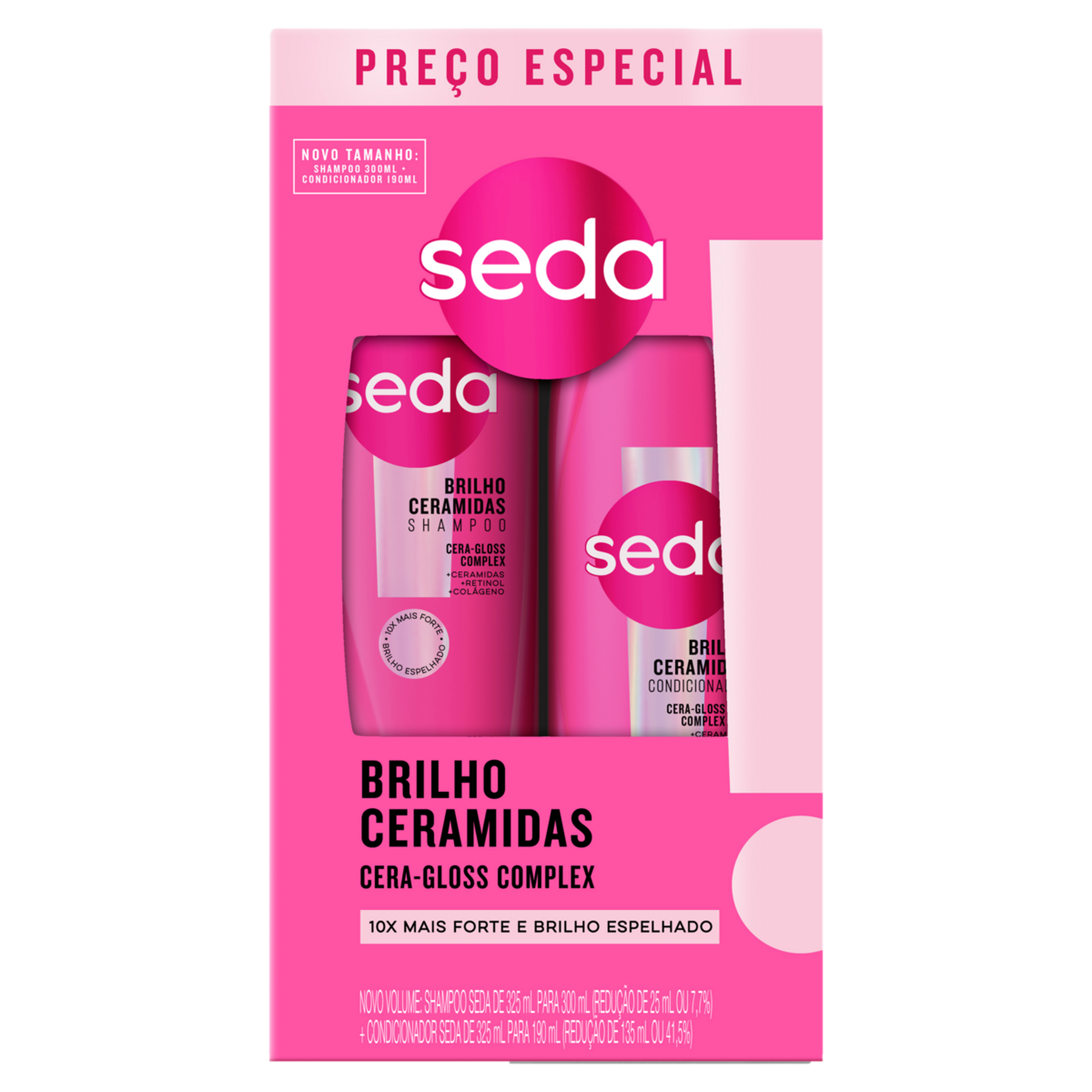 Shampoo 300ml + Condicionador 190ml Brilho Ceramidas Seda