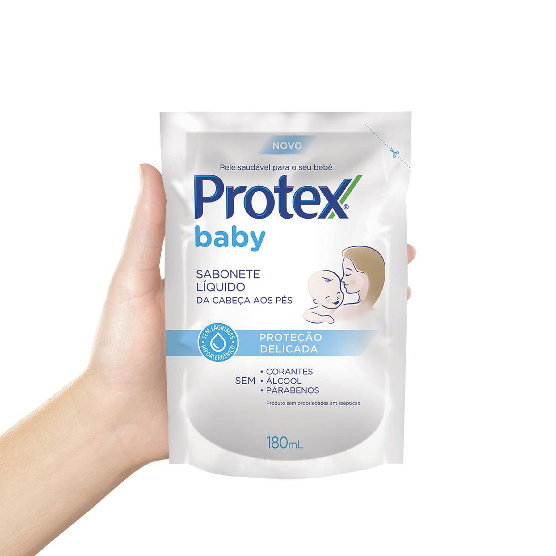 Sabonete L&iacute;quido da Cabe&ccedil;a aos P&eacute;s Protex Baby Prote&ccedil;&atilde;o Delicada Sach&ecirc; 180ml Refil
