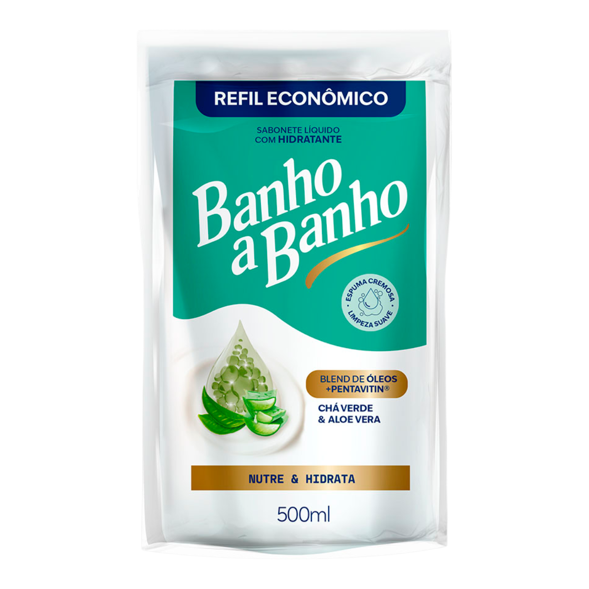 Sabonete L&iacute;quido Hidratante Ch&aacute; Verde e Aloe Vera Banho a Banho Sach&ecirc; 500ml - Refil Econ&ocirc;mico