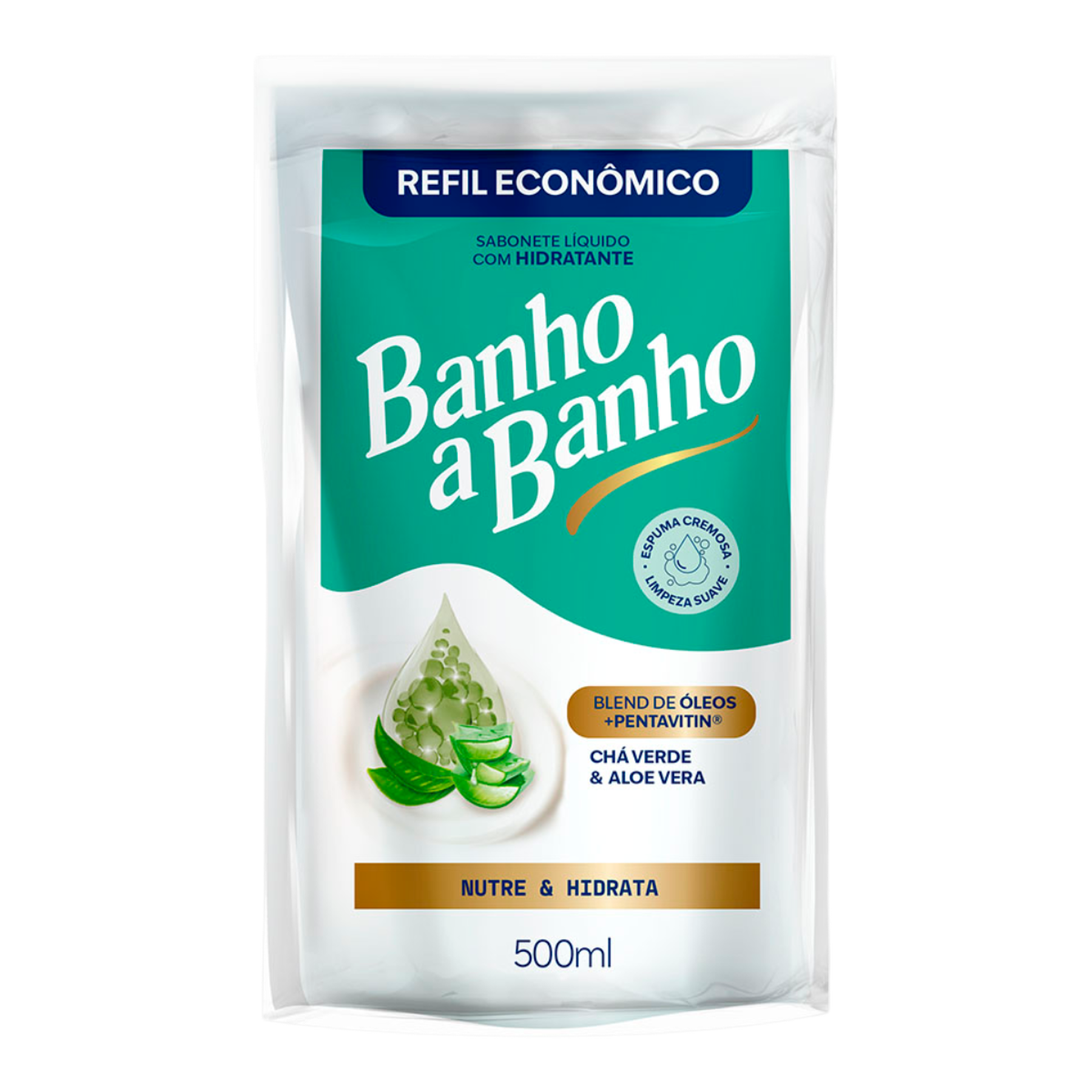 Sabonete L&iacute;quido Hidratante Ch&aacute; Verde e Aloe Vera Banho a Banho Nutre e Hidrata Sach&ecirc; 500ml
