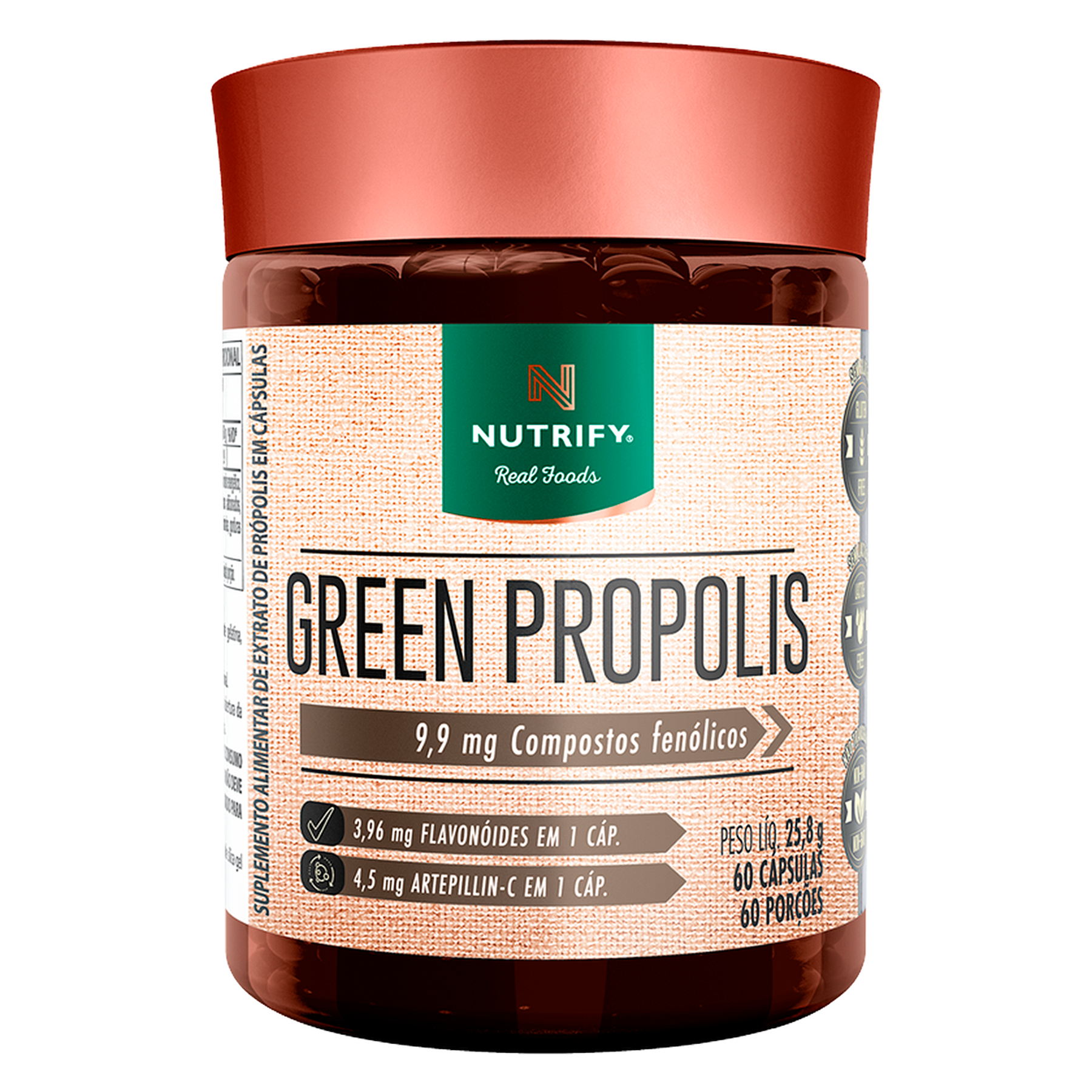 Green Pr&oacute;polis em C&aacute;psula Nutrify Pote 25,8g C/60 Unidades