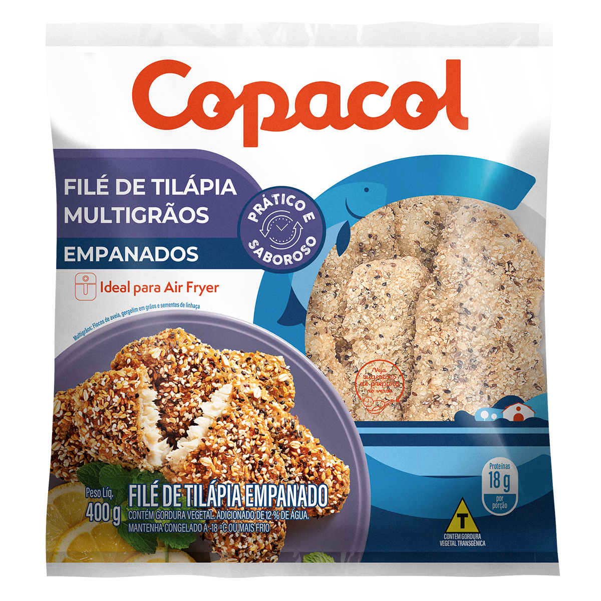 Fil&eacute; de Til&aacute;pia Empanado Multigr&atilde;os Copacol Pacote 400g