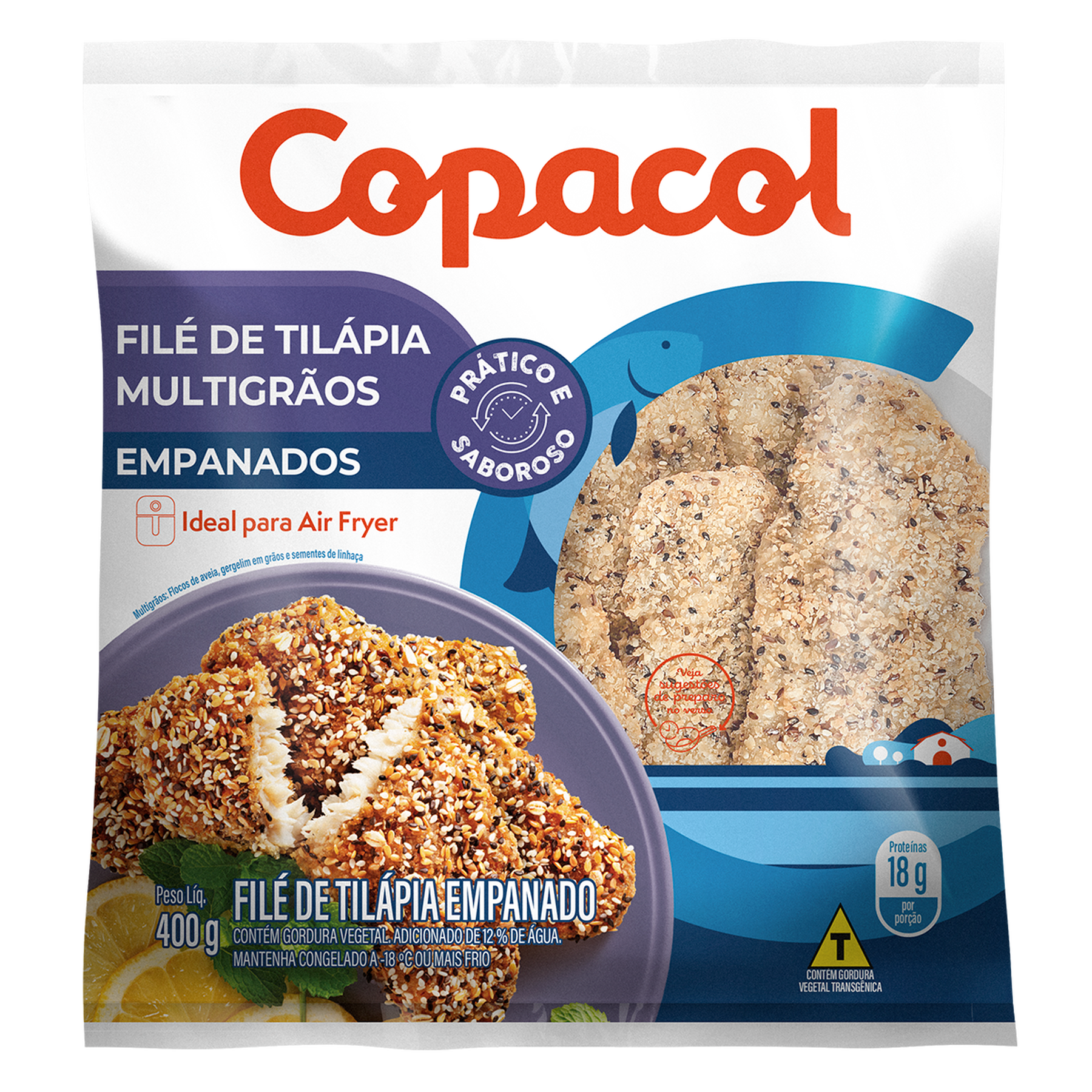 Fil&eacute; de Til&aacute;pia Empanado Multigr&atilde;os Copacol Pacote 400g