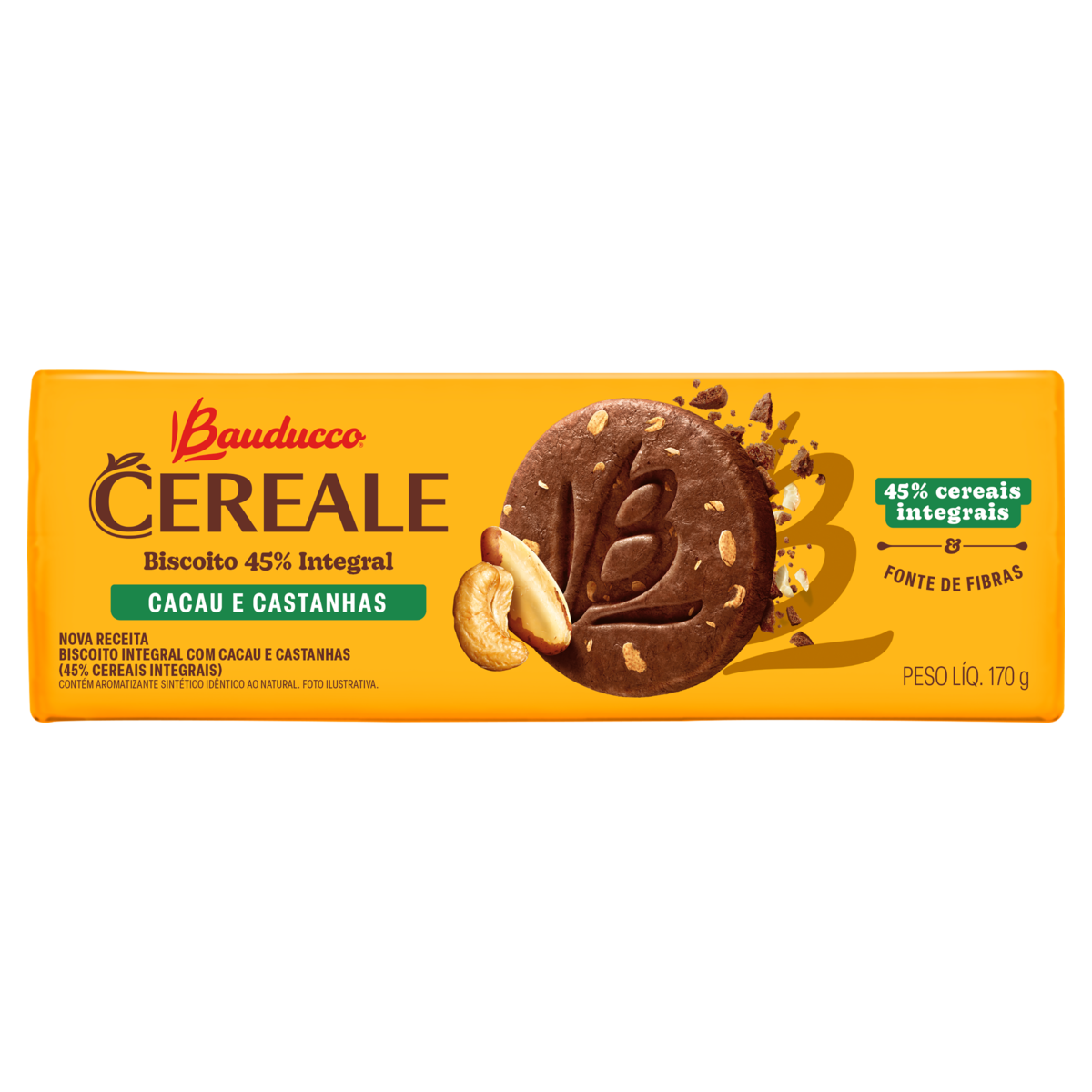 Biscoito Integral Cereale Cacau e Castanhas Bauducco Pacote 170g
