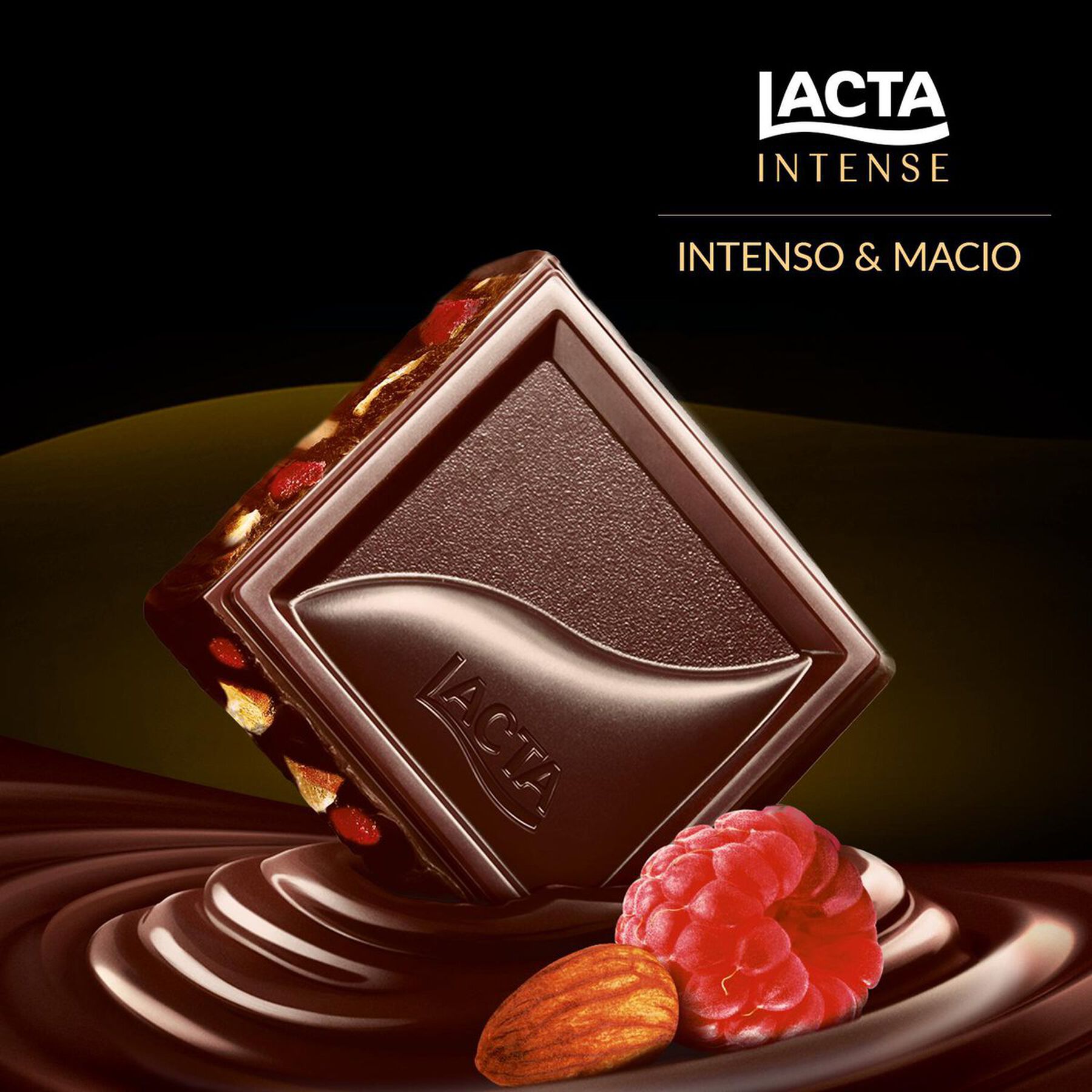Chocolate Lacta Intense Meio Amargo 40% Cacau Amêndoas E Framboesa 85g