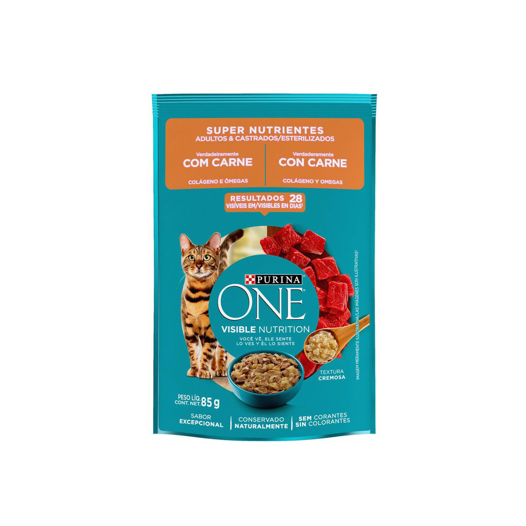 Alimento para Gatos Adultos Castrados Carne Purina One Super Nutrientes Sach&ecirc; 85g