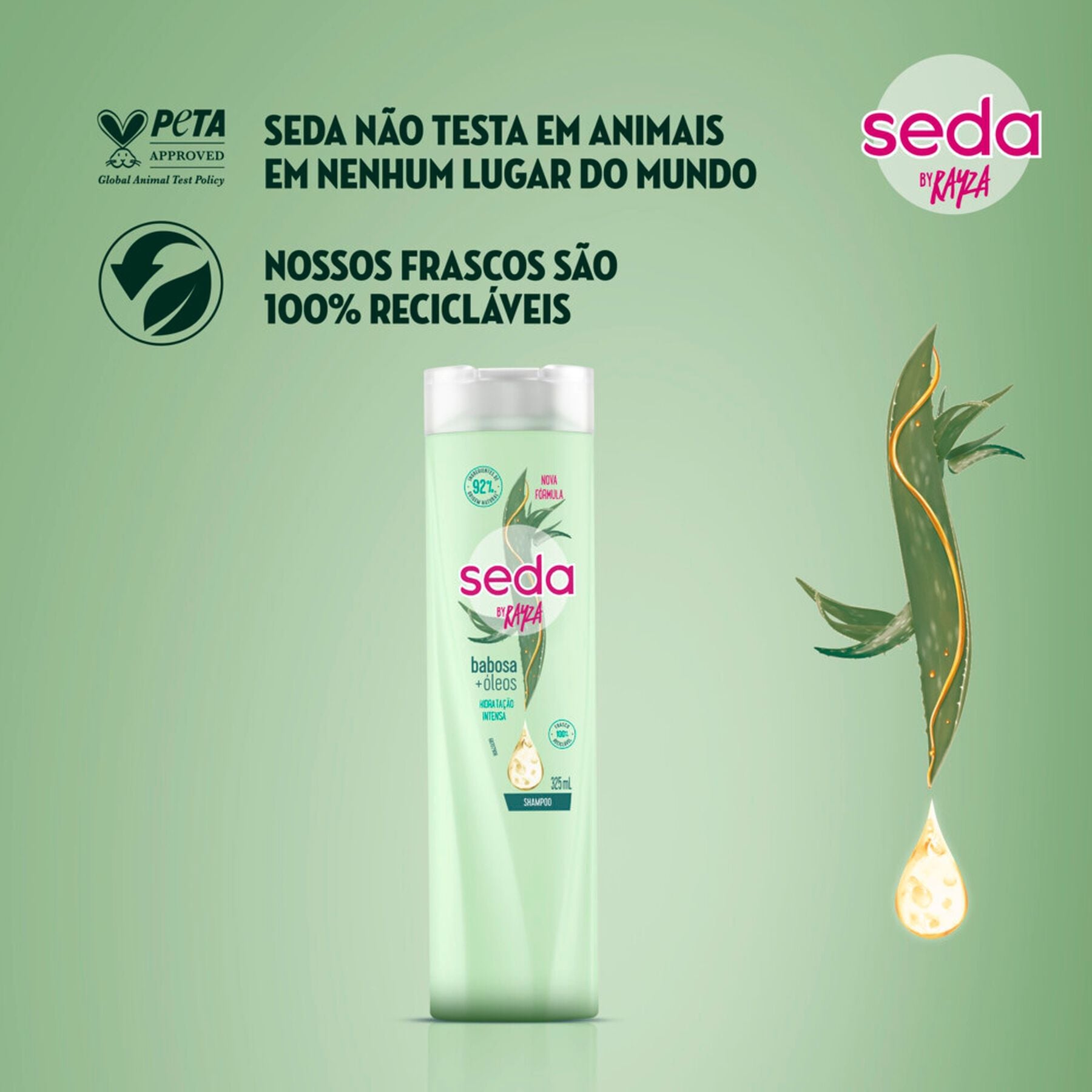 Shampoo Babosa e &Oacute;leos by Rayza Seda Frasco 325ml