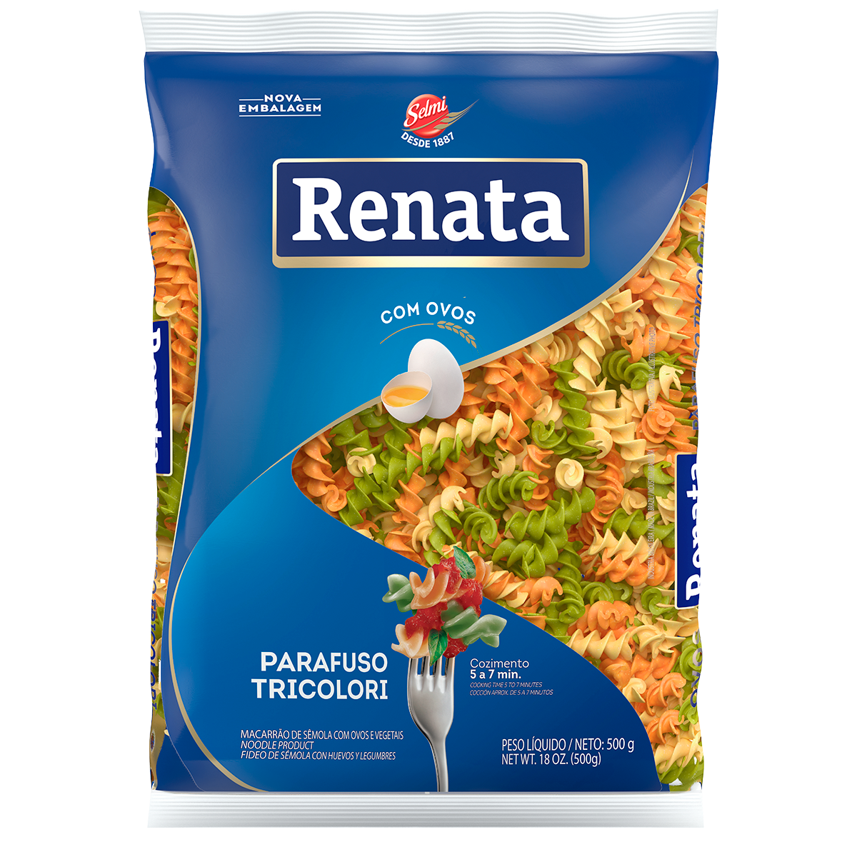 Macarr&atilde;o de S&ecirc;mola com Ovos e Vegetais Parafuso Tricolori Renata Pacote 500g&nbsp;