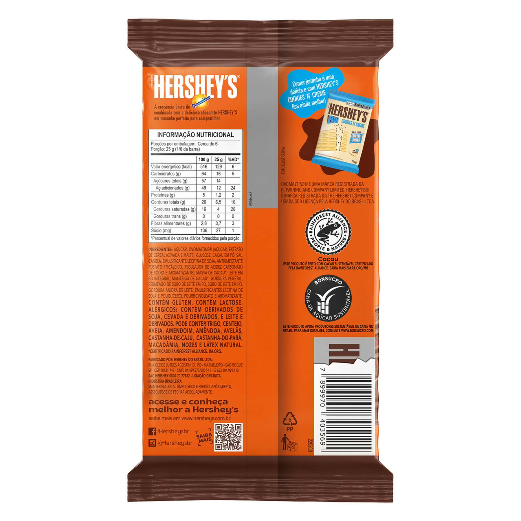 Chocolate ao Leite com Ovomaltine Hershey's Big Pacote 138g