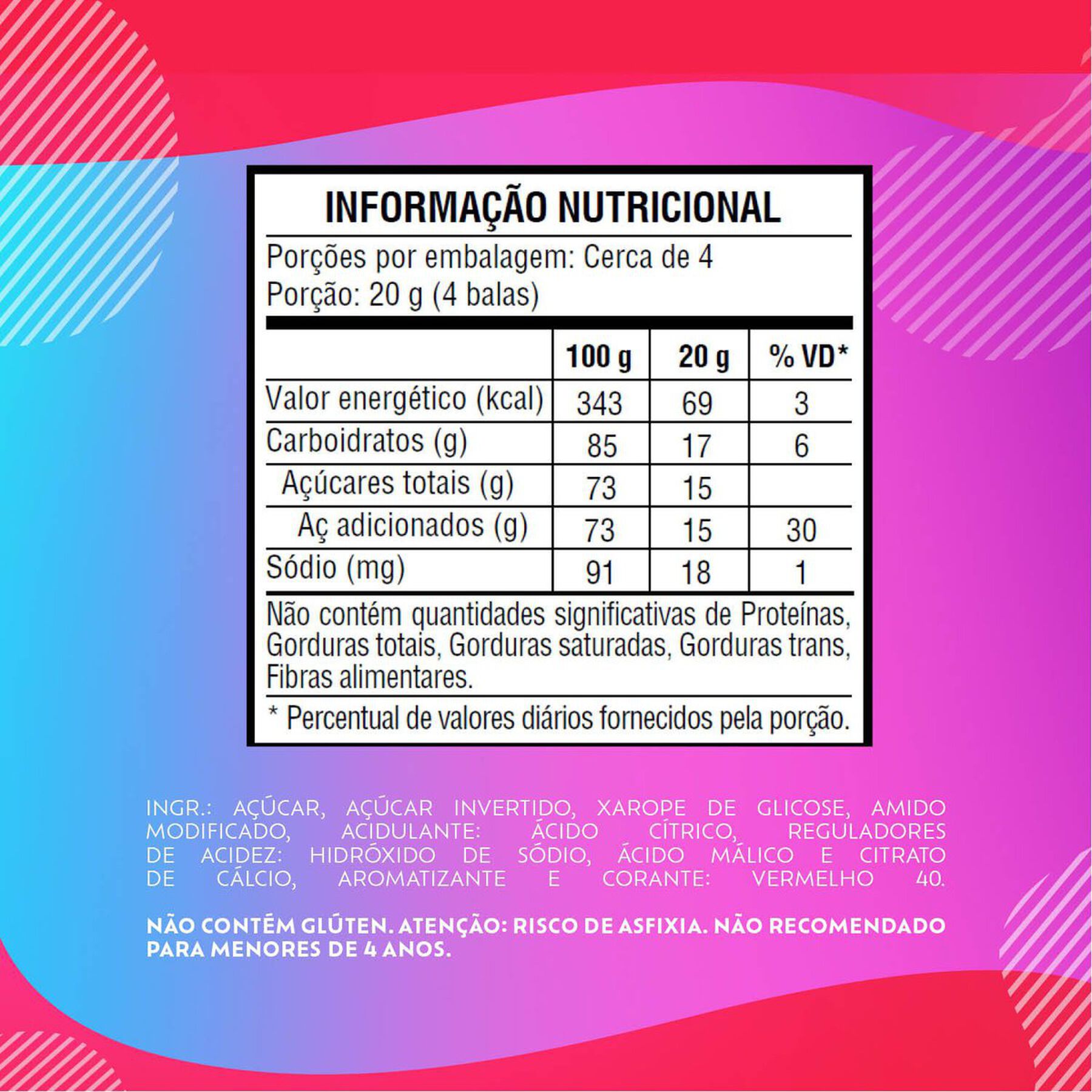 Bala Azedinha Morango Patinhas Bubbaloo Pacote 82,5g