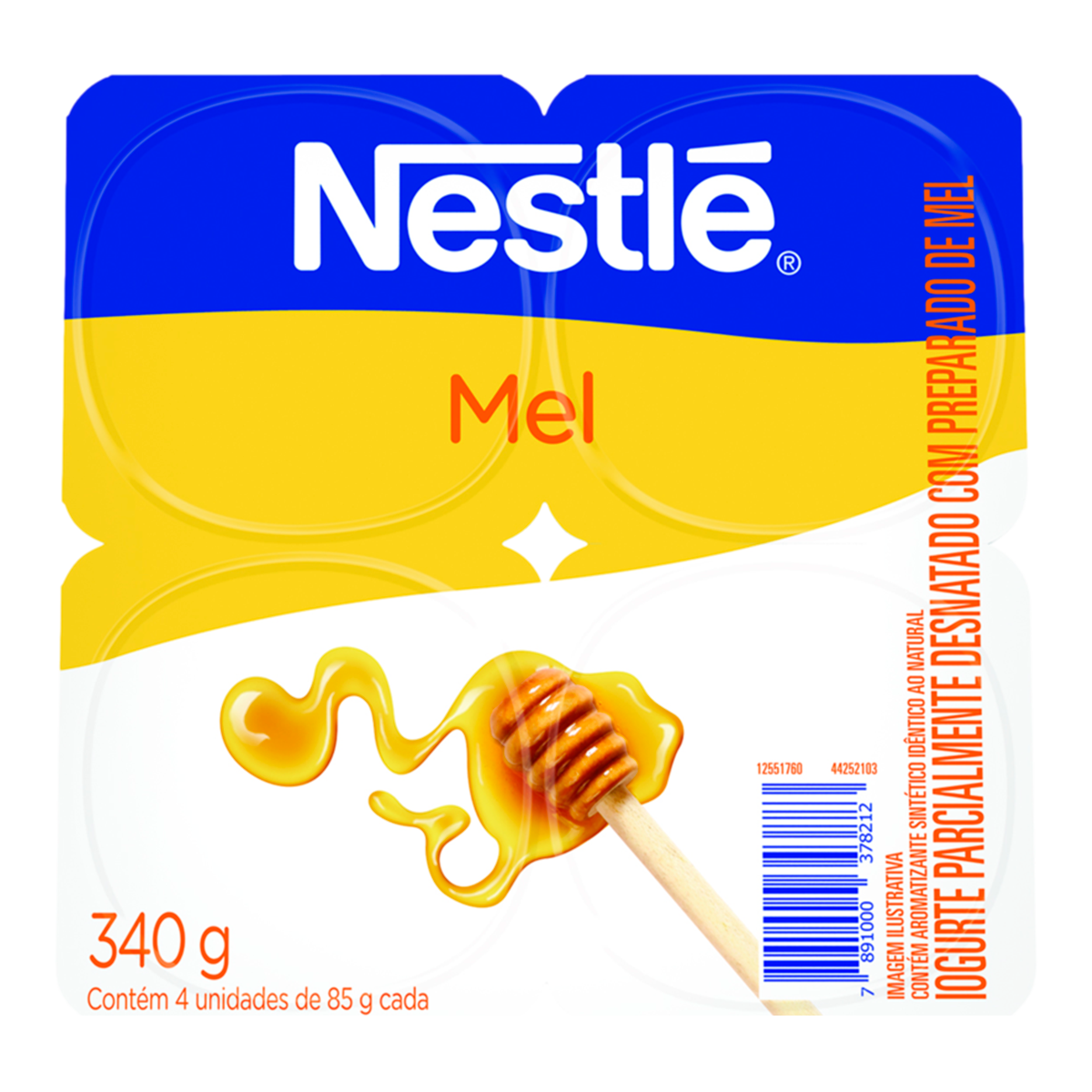 Iogurte Parcialmente Desnatado Mel Nestl&eacute; Bandeja 340g C/4 Unidades
