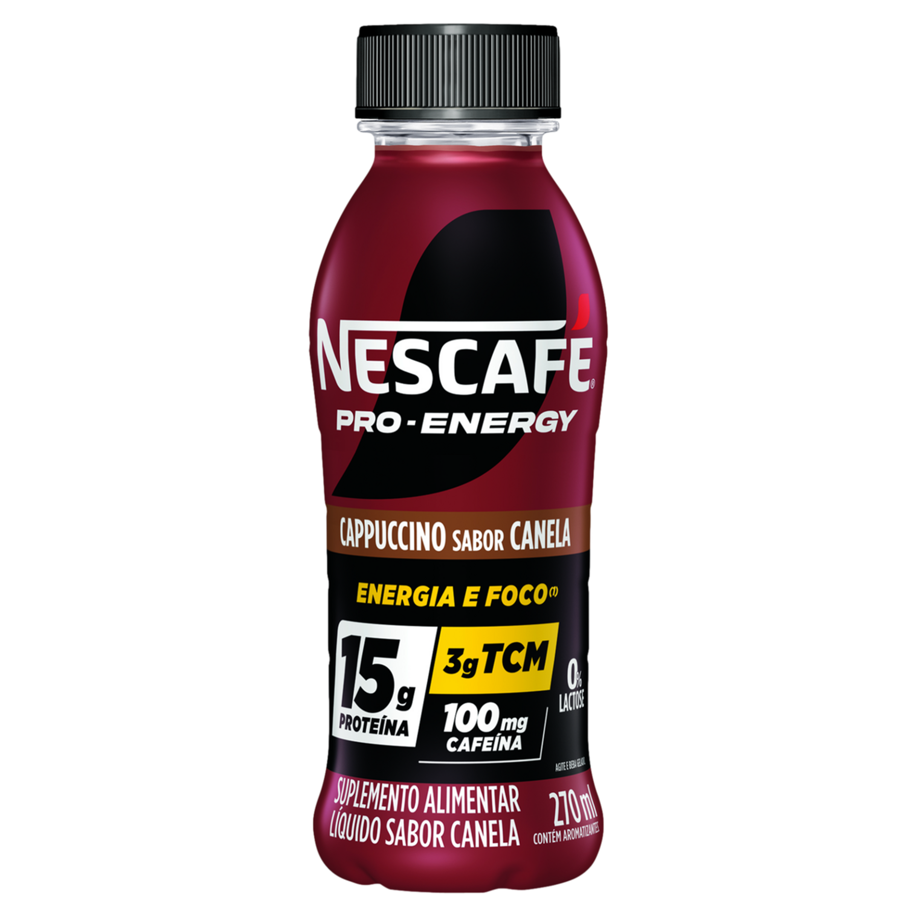 Suplemento L&iacute;quido Cappuccino Canela Zero Lactose Nescaf&eacute; Pro-Energy Frasco 270ml