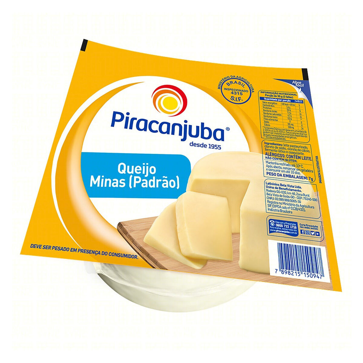 Queijo Minas Padr&atilde;o Piracanjuba aprox. 420g