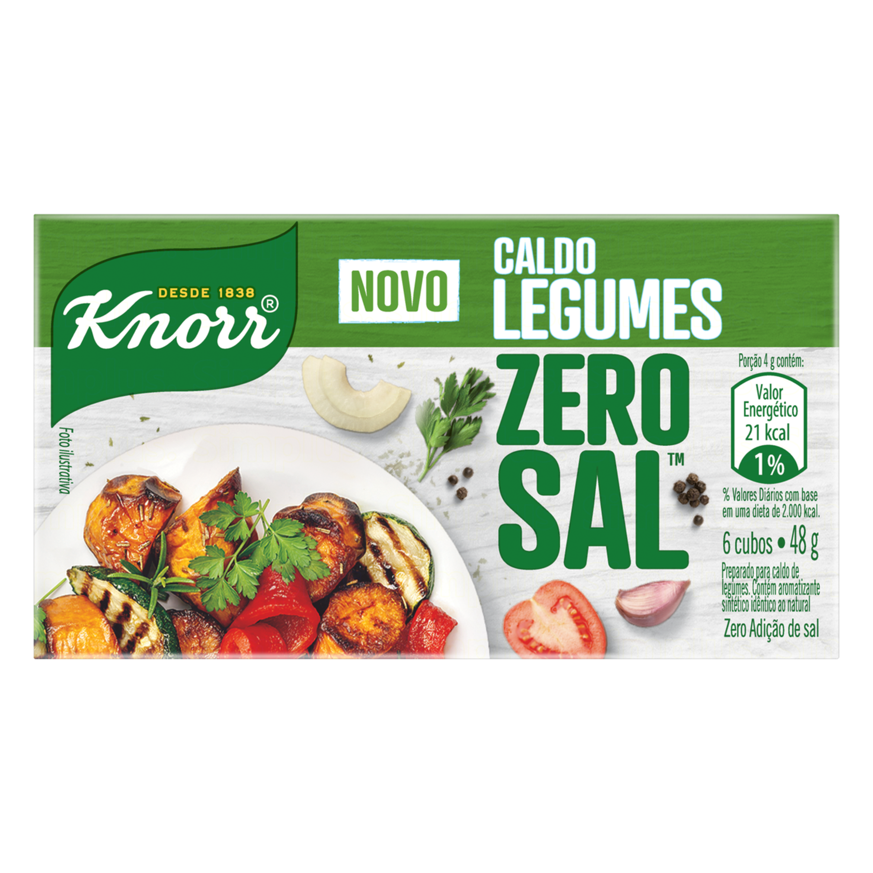 Caldo em Tablete Legumes Zero Sal Knorr Caixa 48g 6 Unidades