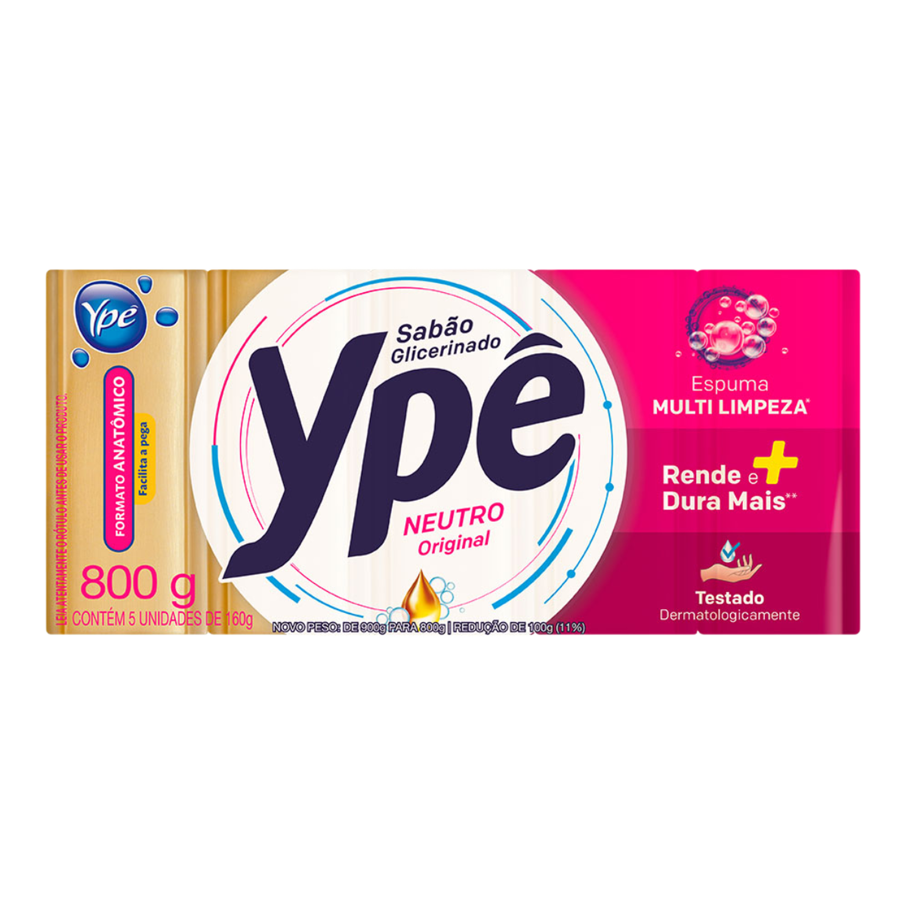 Sab&atilde;o Barra Glicerinado Neutro Original Yp&ecirc; Pacote 800g 5 Unidades
