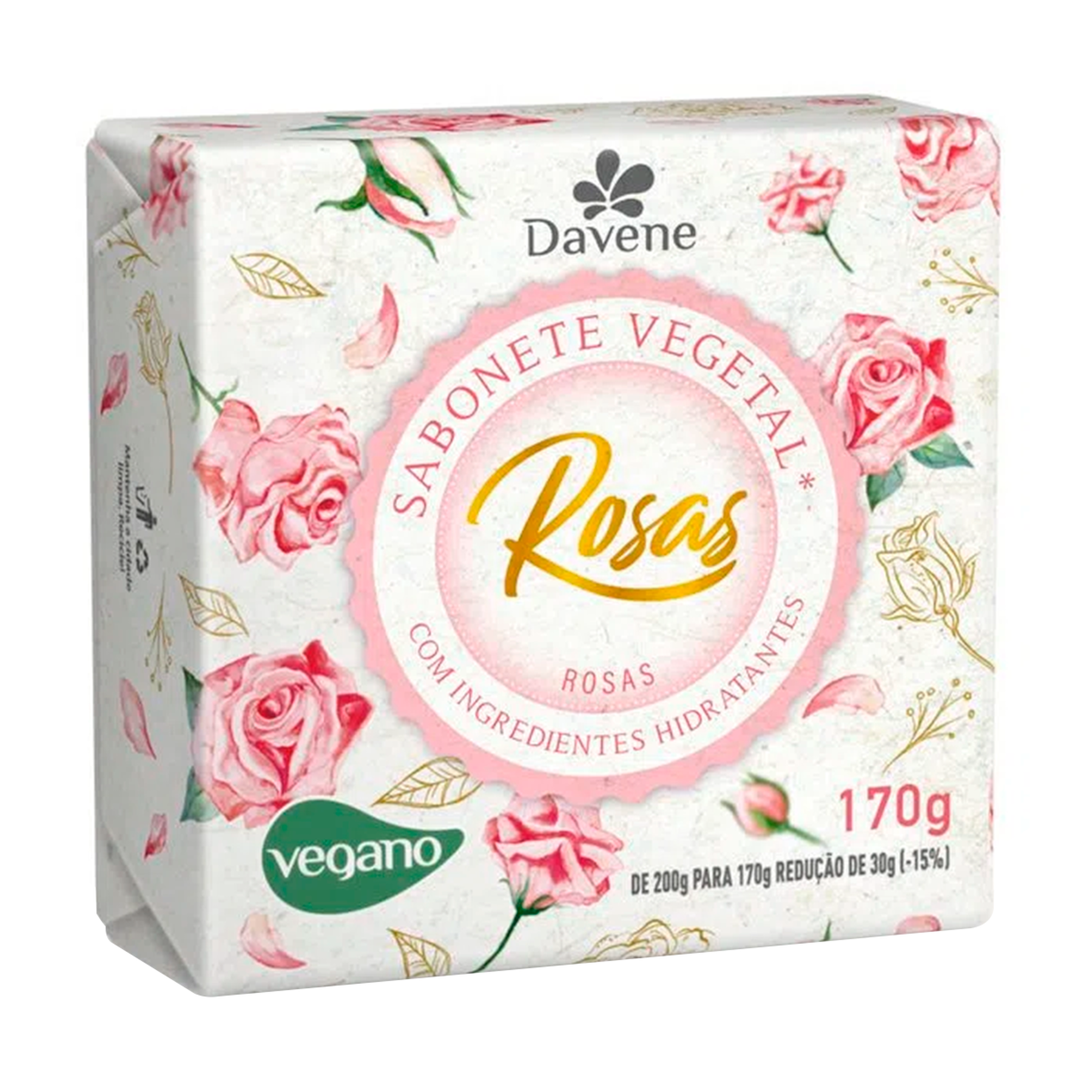 Sabonete Vegetal Barra Rosas Davene Envolt&oacute;rio 170g