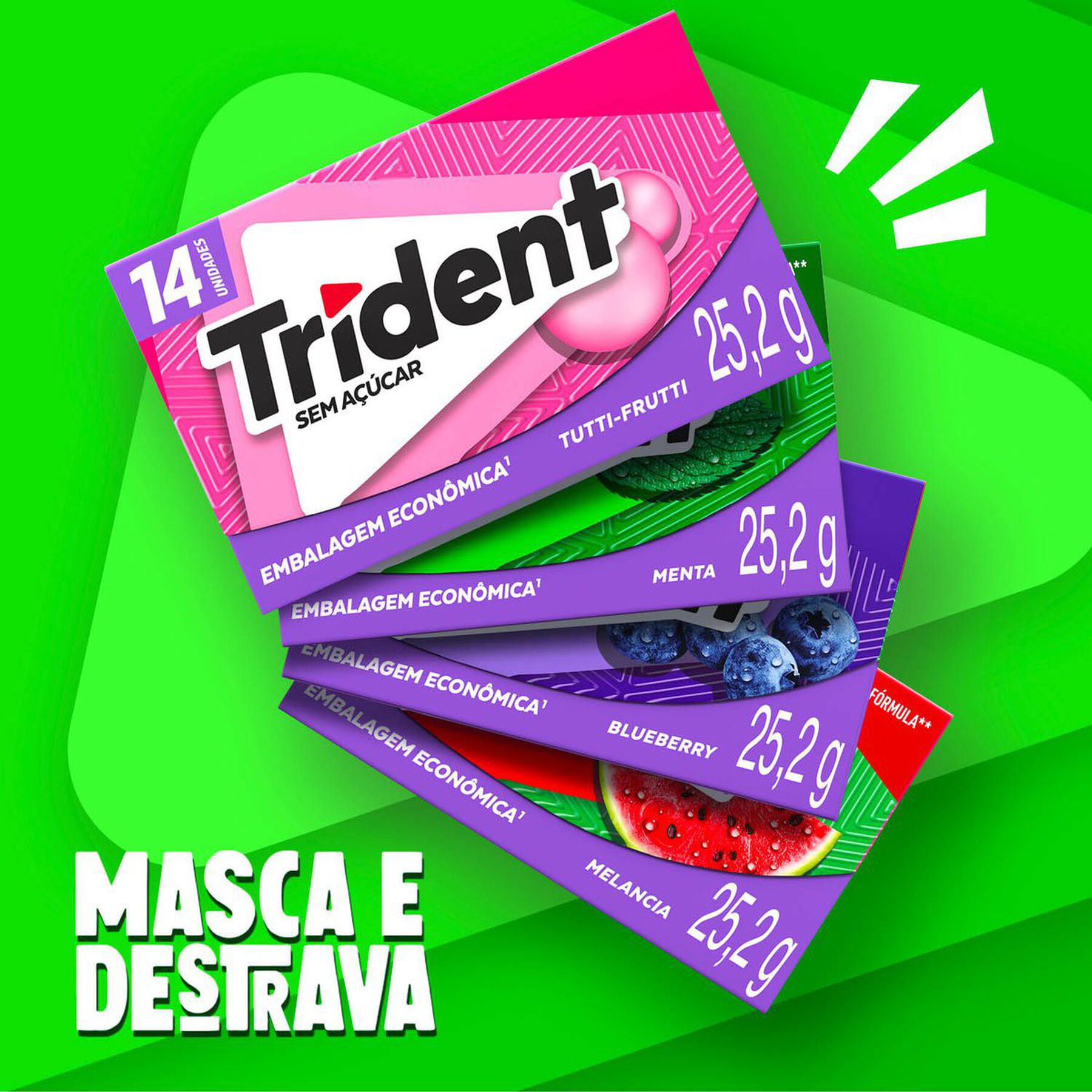 Chiclete Trident Tutti-Frutti 25,2g - Embalagem Econ&ocirc;mica C/14 Unidades
