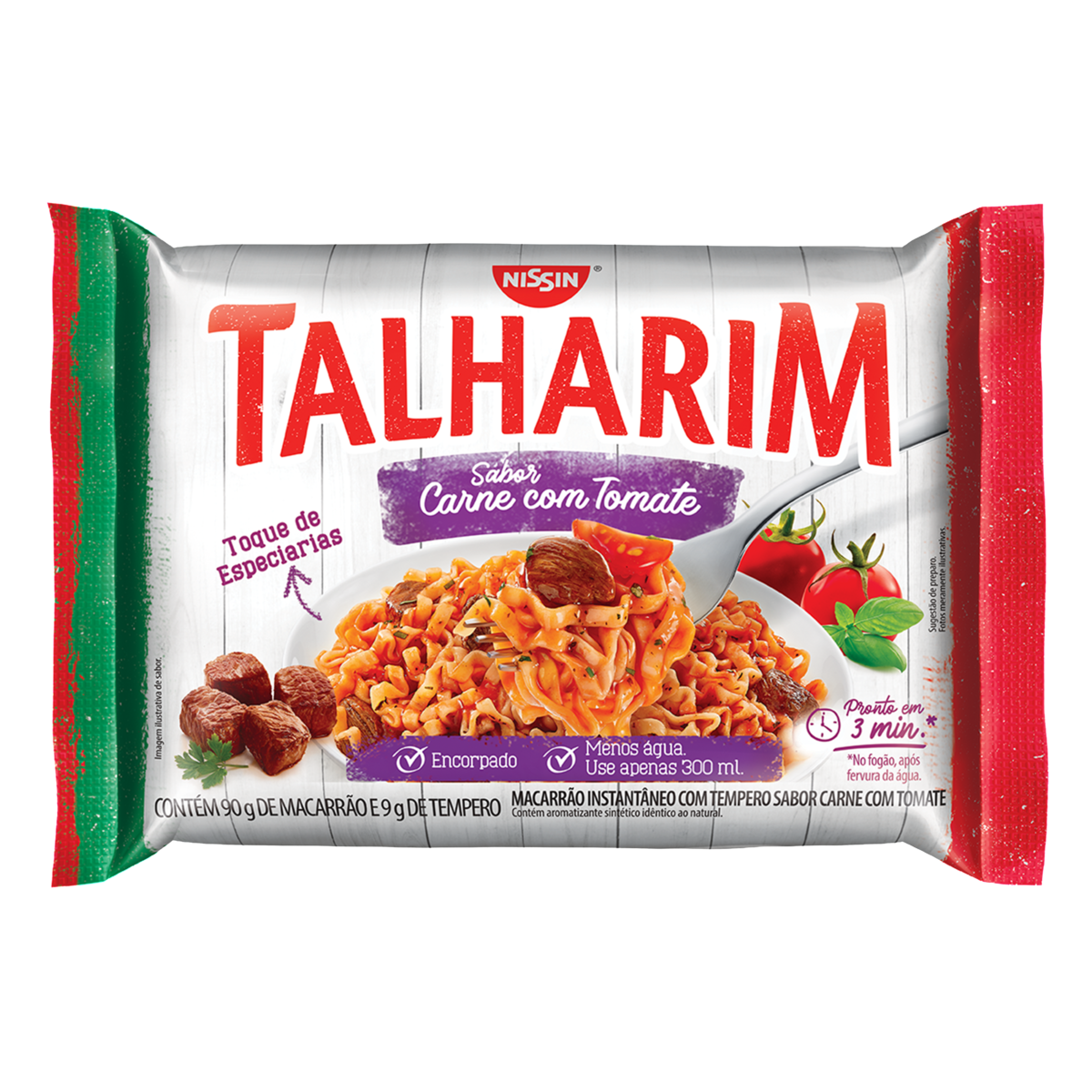 Macarr&atilde;o Instant&acirc;neo Carne com Tomate Nissin Miojo Talharim Pacote 99g