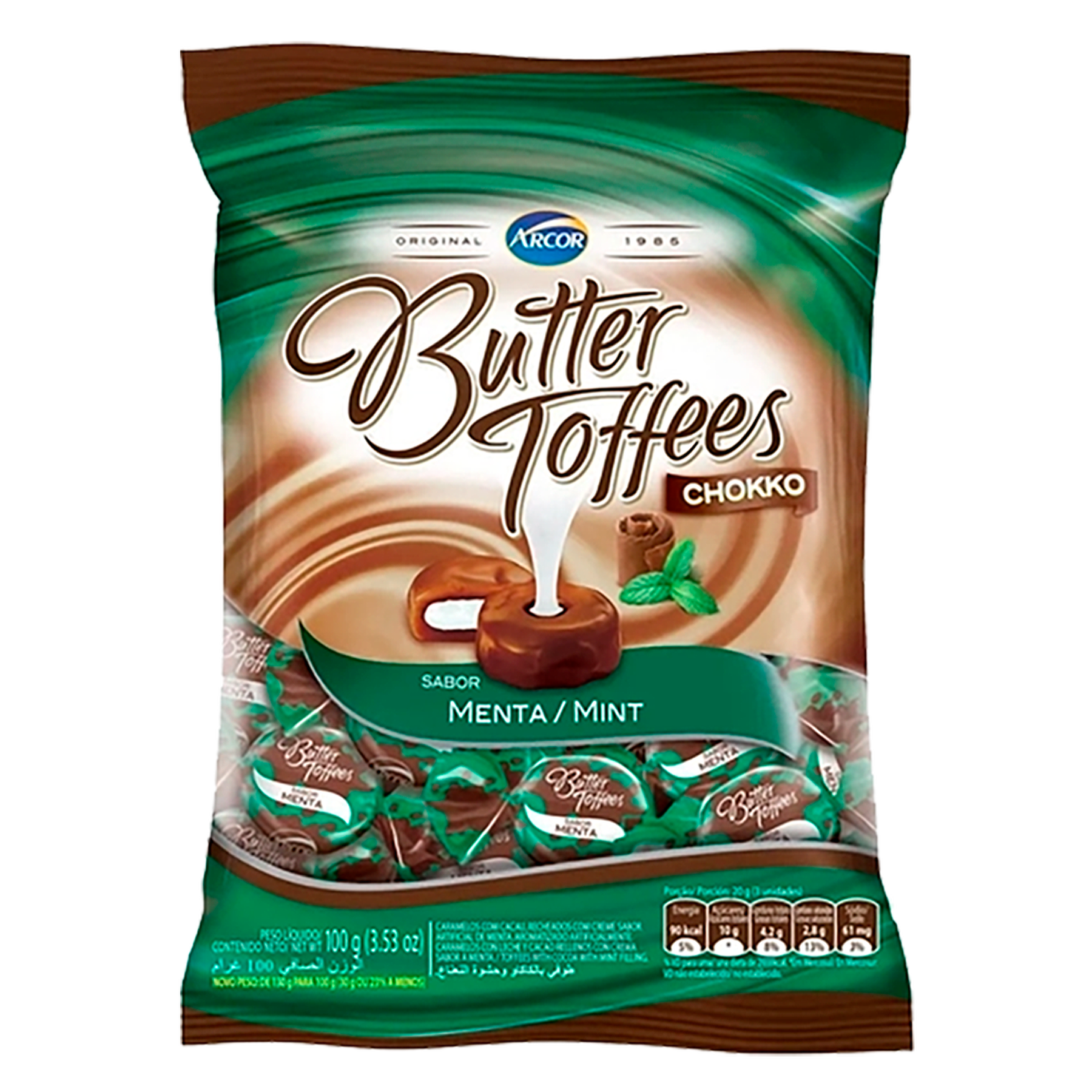 Bala Butter Toffees Chocolate e Menta Arcor Pacote 100g