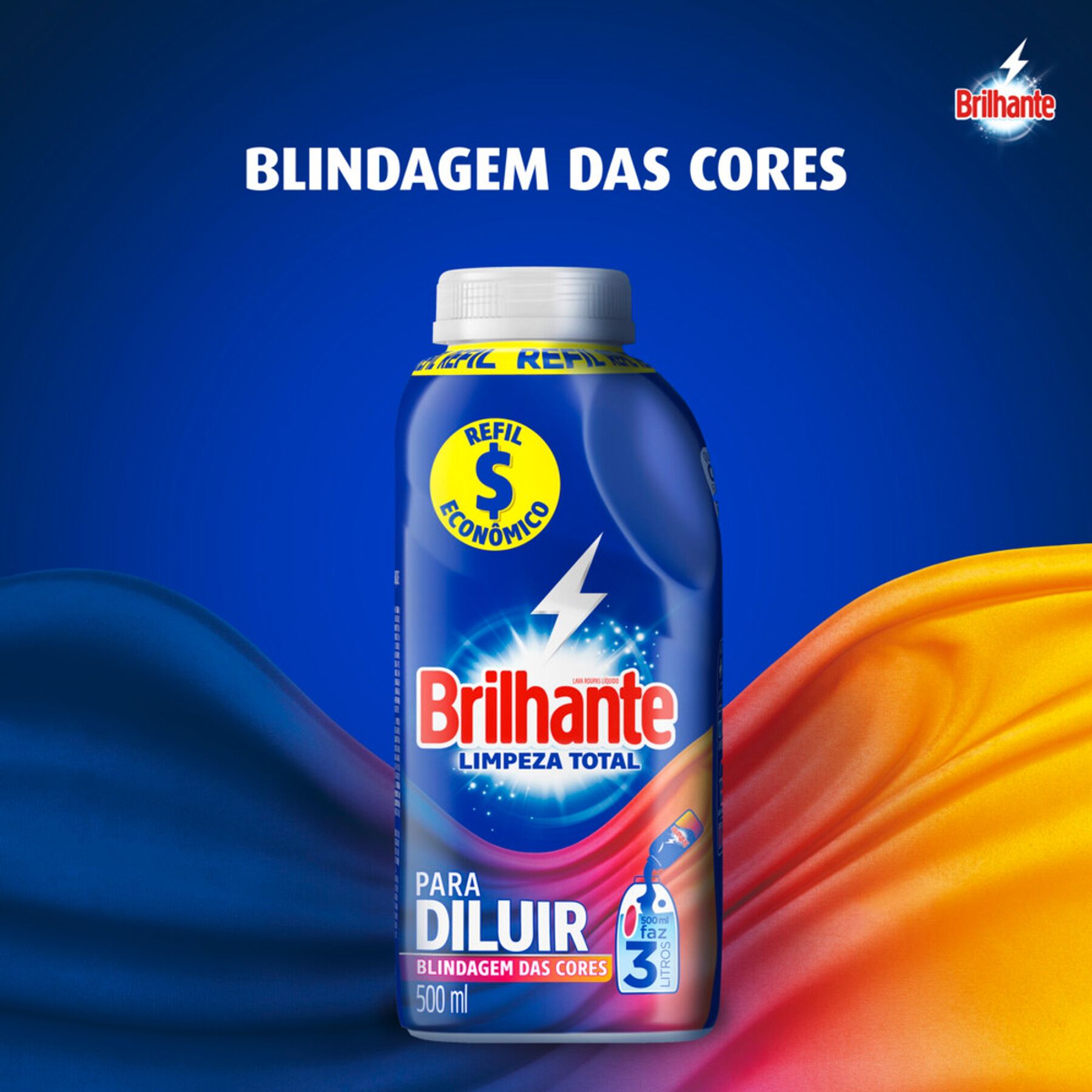 Sab&atilde;o L&iacute;quido Lava Roupas Brilhante Limpeza Total para Diluir 500ml&nbsp;