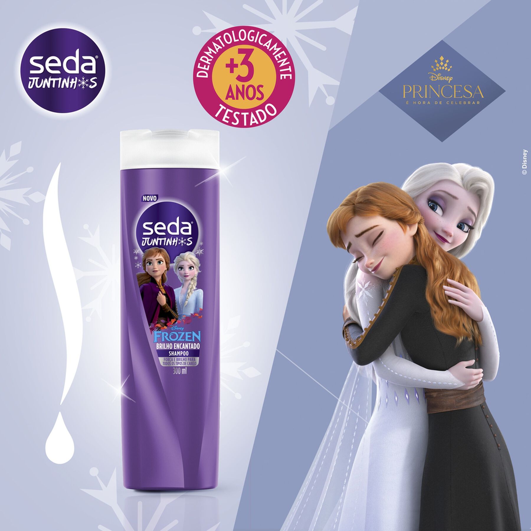 Shampoo Infantil Frozen Brilho Encantado Seda Juntinhos Frasco 300ml
