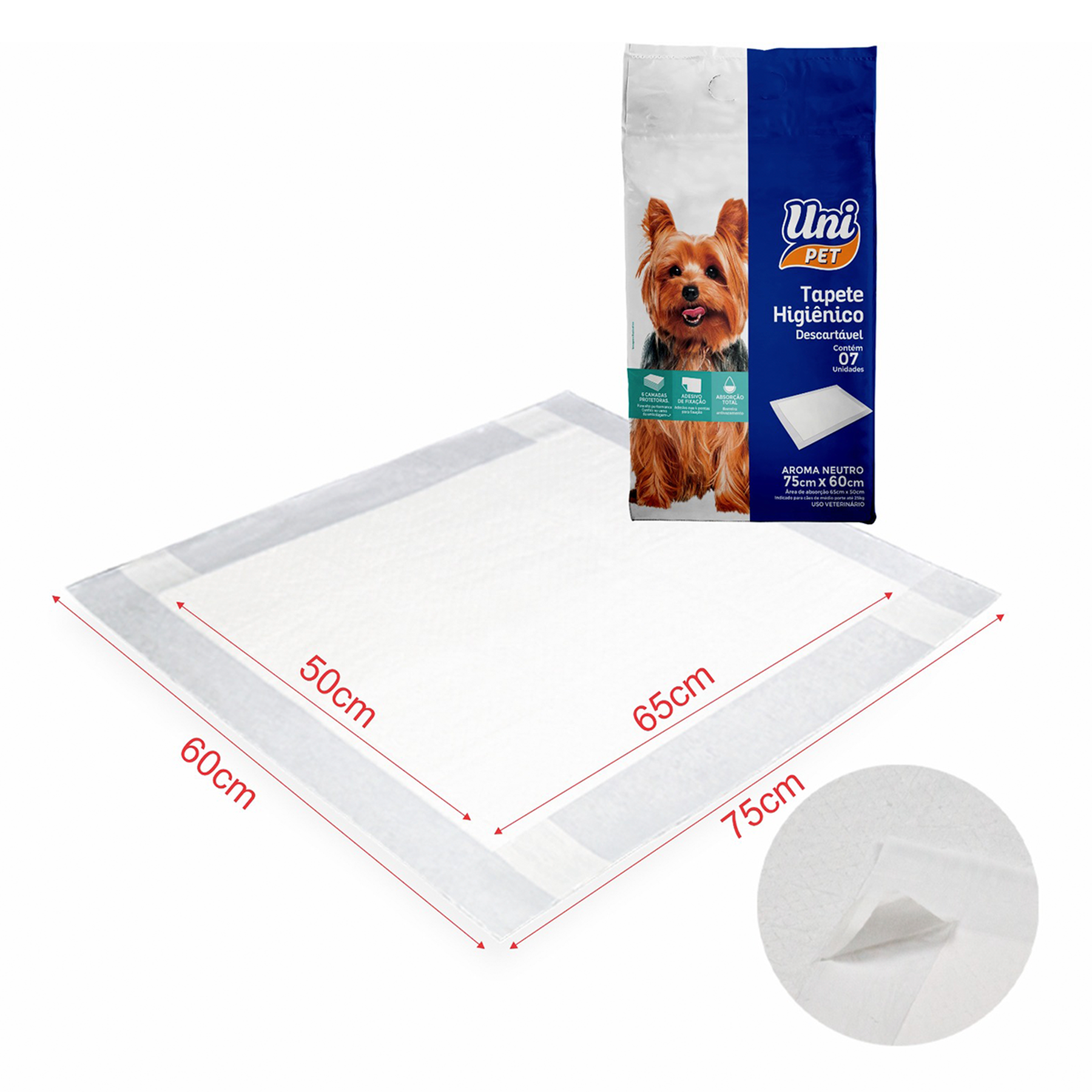 Tapete Higiênico Descartável Uni Pet 75cmx60cm C/7 Unidades