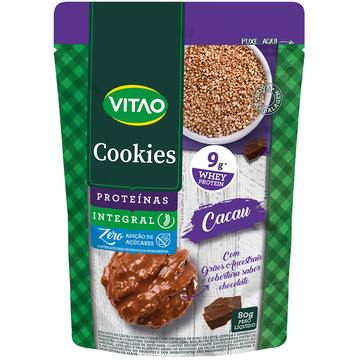 Biscoito Cookie Proteico com Grãos Ancestrais Integral Cacau Cobertura Chocolate Vitao Pacote 80g