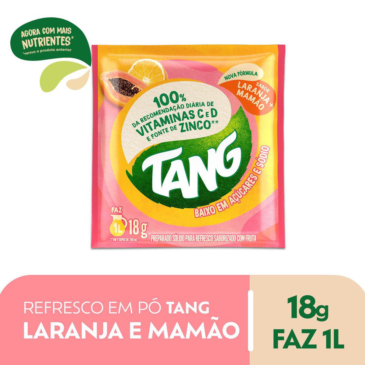 Refresco em P&oacute; Laranja e Mam&atilde;o Tang Pacote 18g