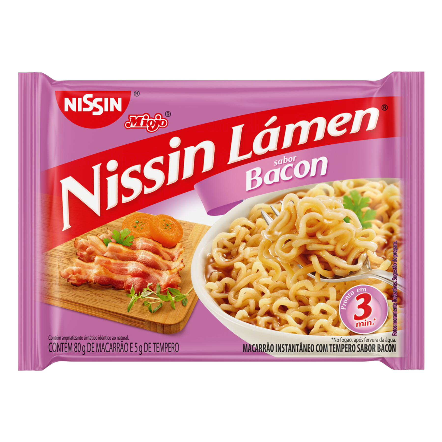 Macarrão Instantâneo Bacon Nissin Miojo Lámen Pacote 85g