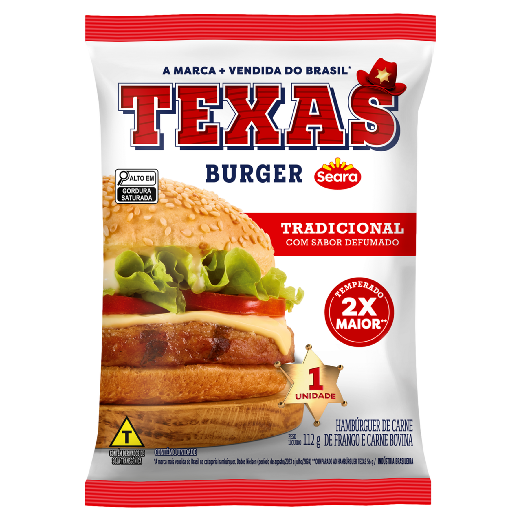 Hamb&uacute;rguer de Carne de Frango e Bovina Tradicional Texas Burger Seara Pacote 112g