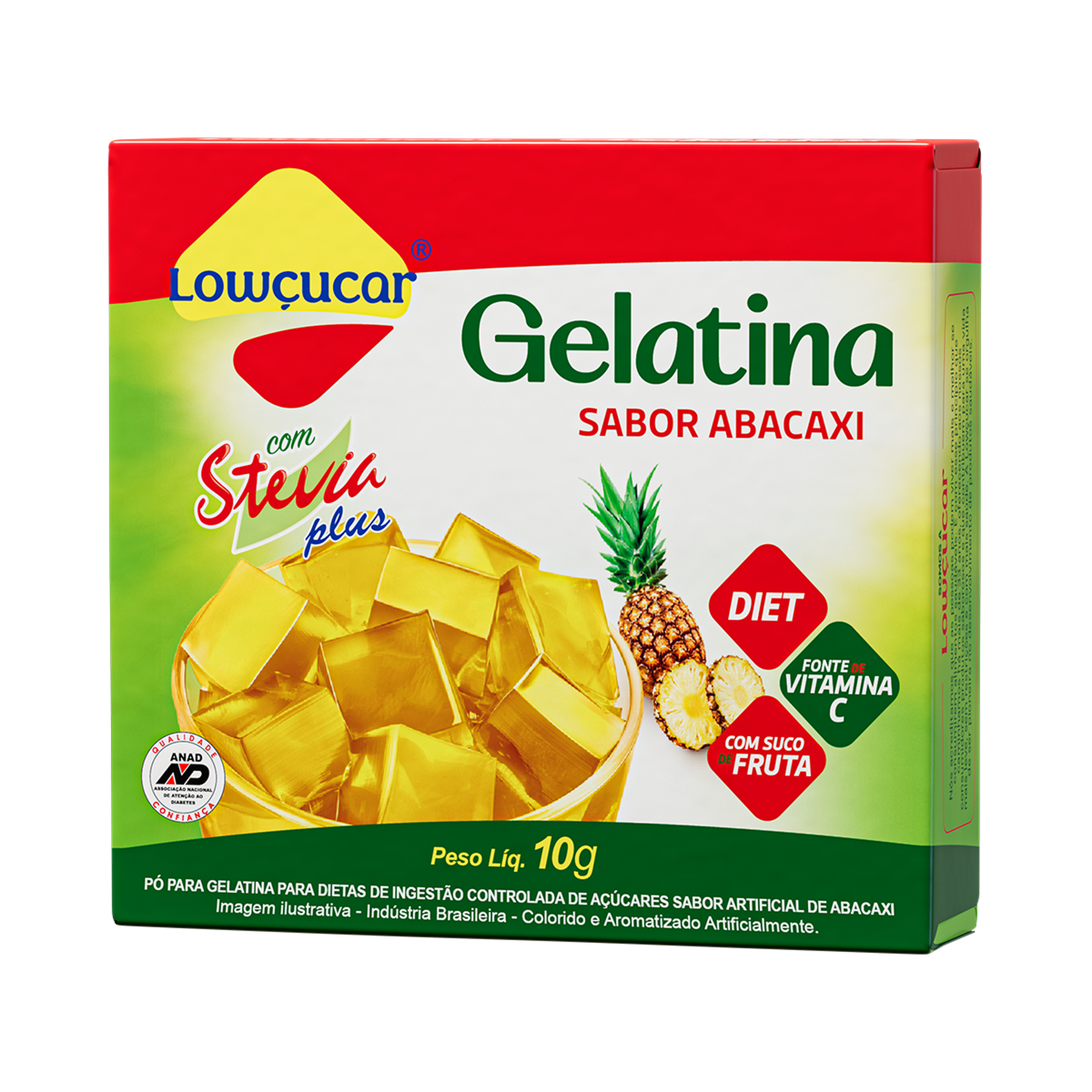 Gelatina em P&oacute; com Stevia Abacaxi Zero A&ccedil;&uacute;car Low&ccedil;ucar Plus Caixa 10g&nbsp;