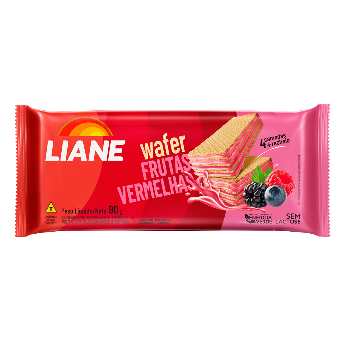 Biscoito Wafer Recheio Frutas Vermelhas Liane Pacote 90g