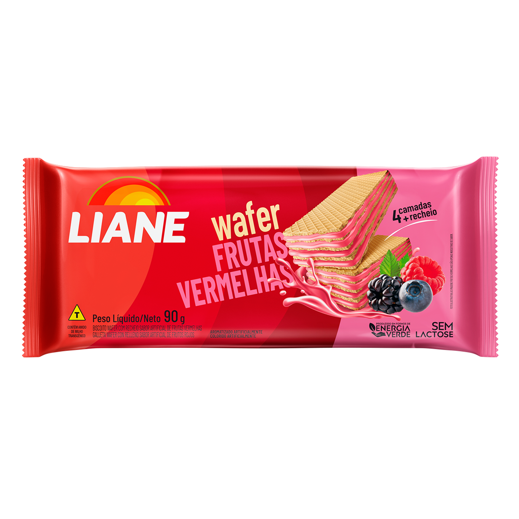 Biscoito Wafer Recheio Frutas Vermelhas Liane Pacote 90g