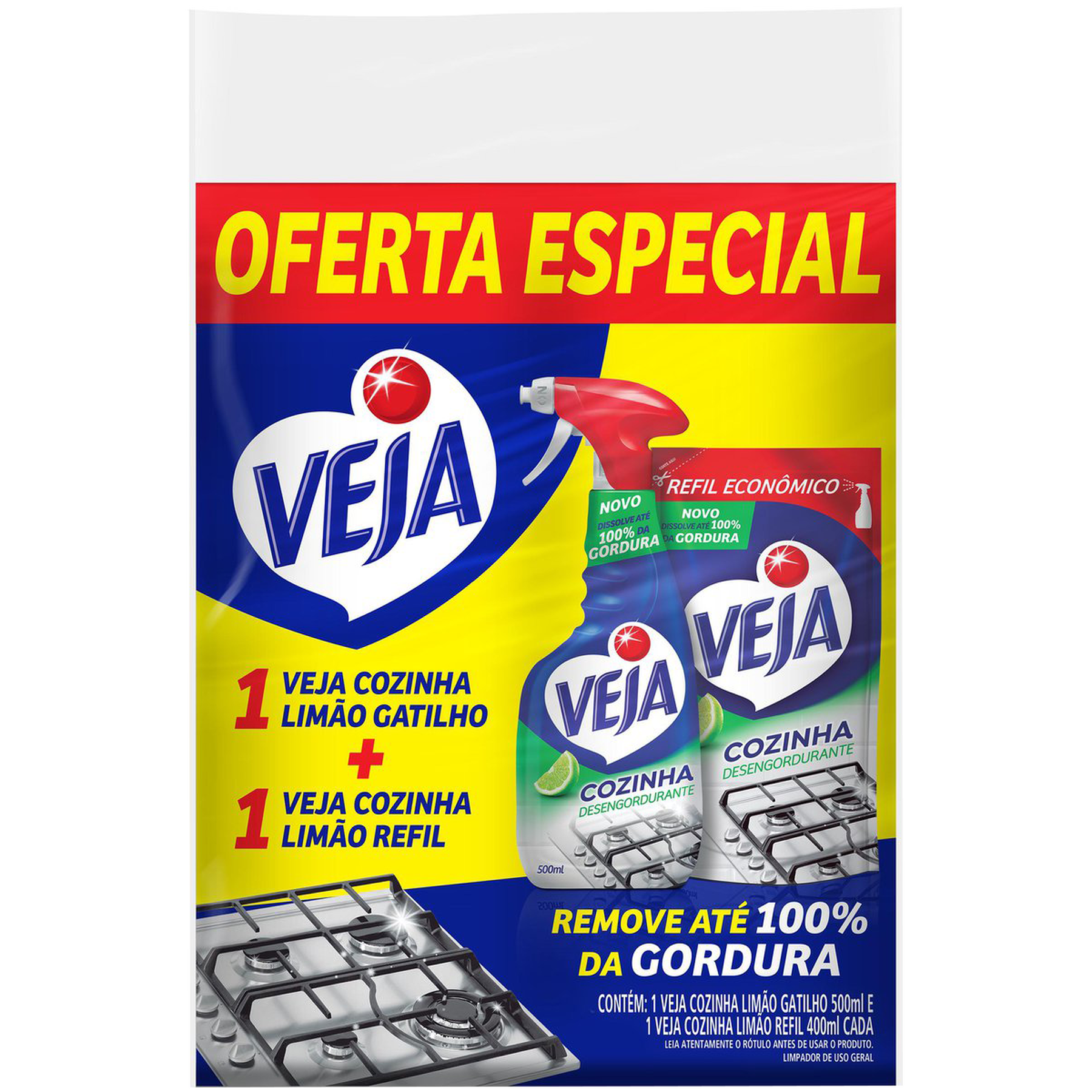 Kit Limpador Desengordurante Cozinha Limão 500ml + Refil 400ml Veja
