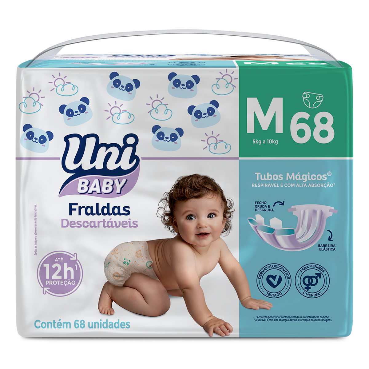 Fralda Descart&aacute;vel Uni Baby Tam. M Pacote C/68 Unidades