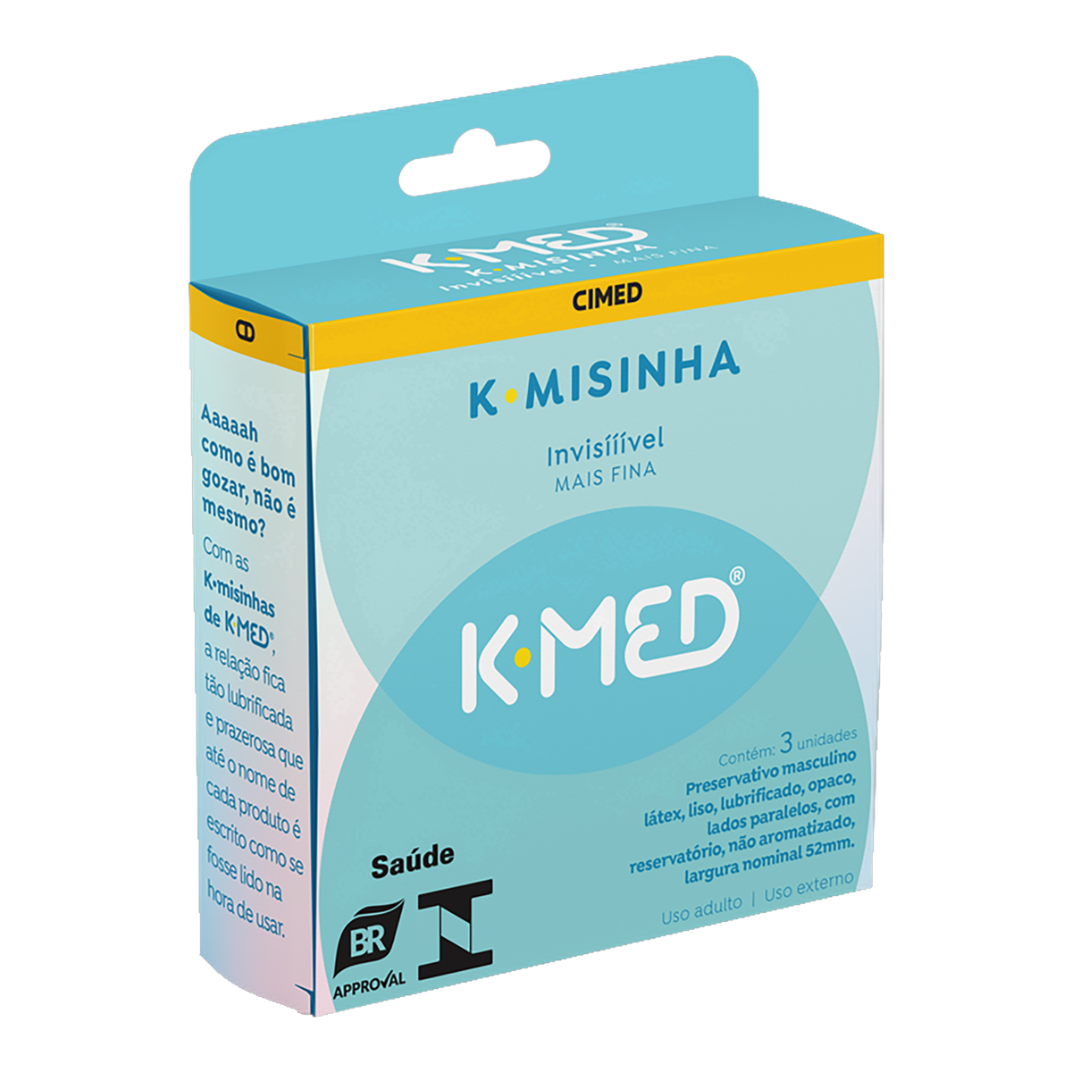 Preservativo Masculino Lubrificado Invis&iacute;vel K-Misinha K-Med Caixa C/3 Unidades