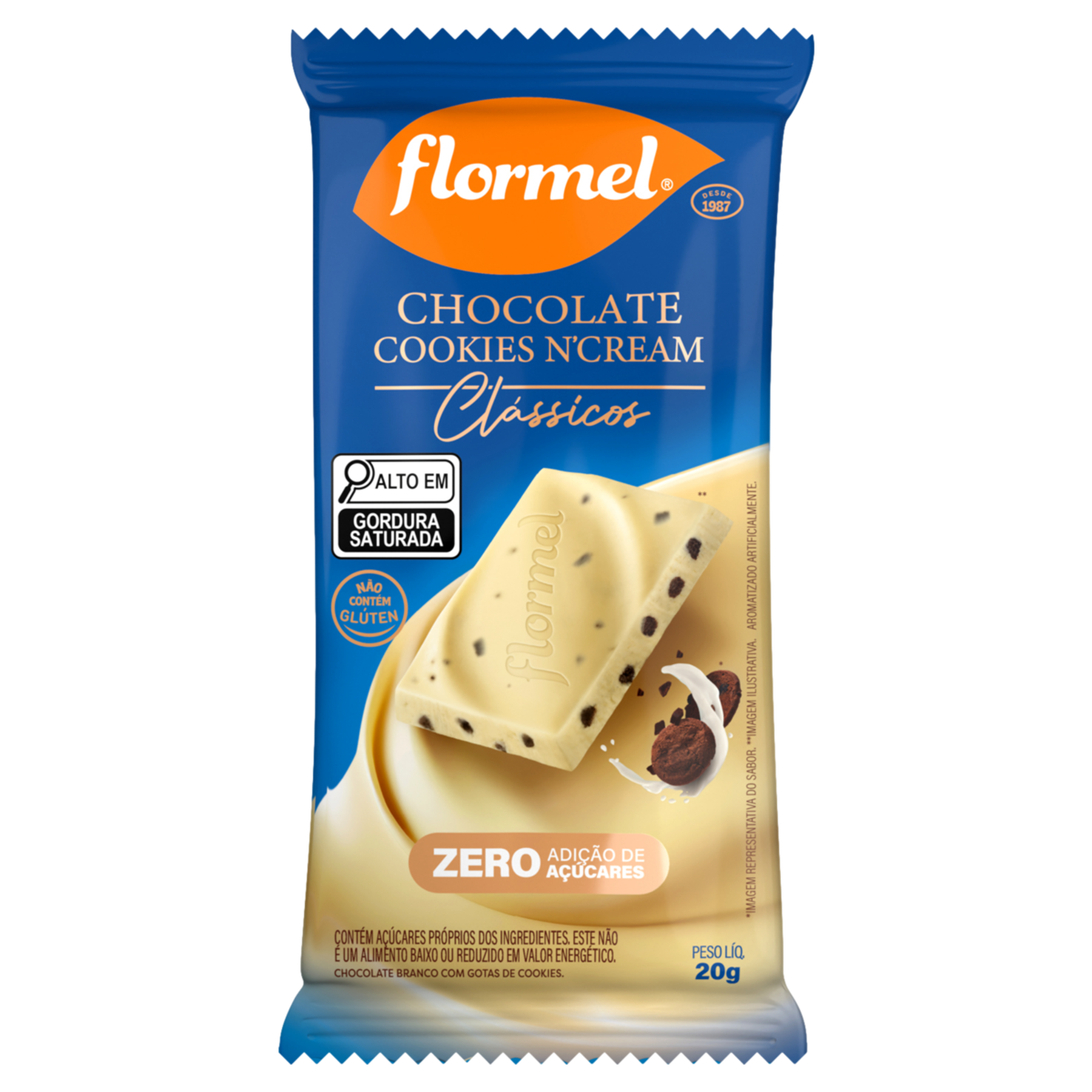 Chocolate Branco Cookies n'Cream Clássicos Flormel Pacote 20g