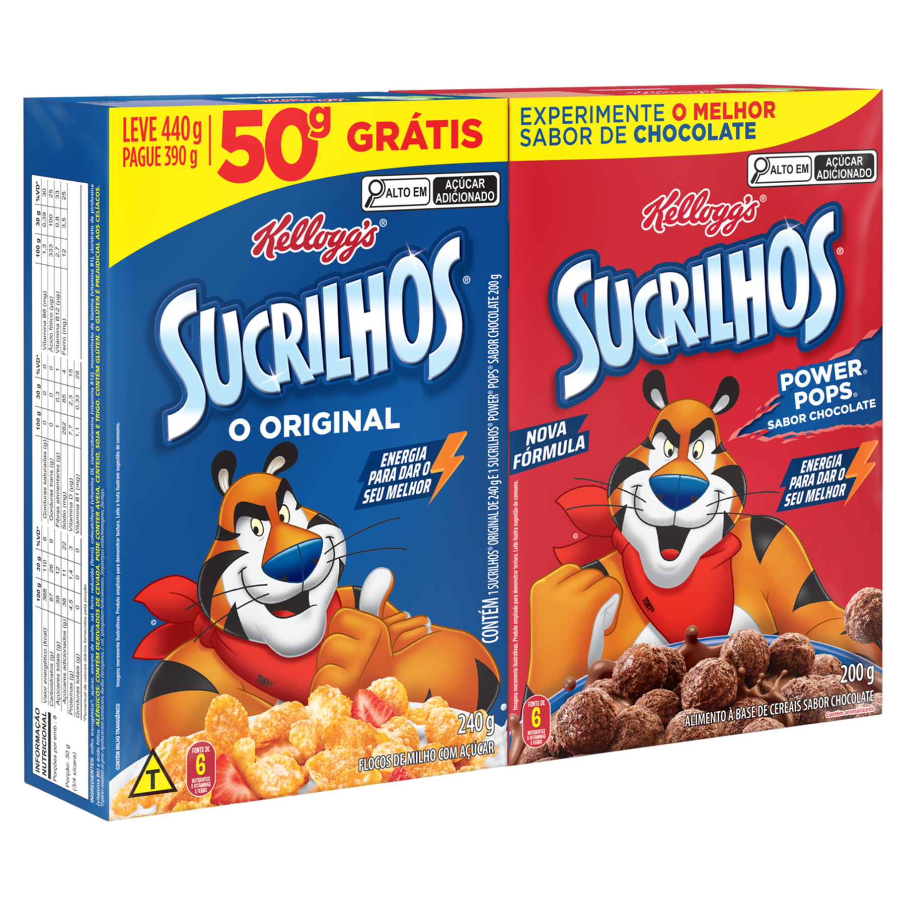 Cereal Matinal Sucrilhos Original + Chocolate Power Pops Kellogg's 440g - Embalagem Leve 440g Pague 390g