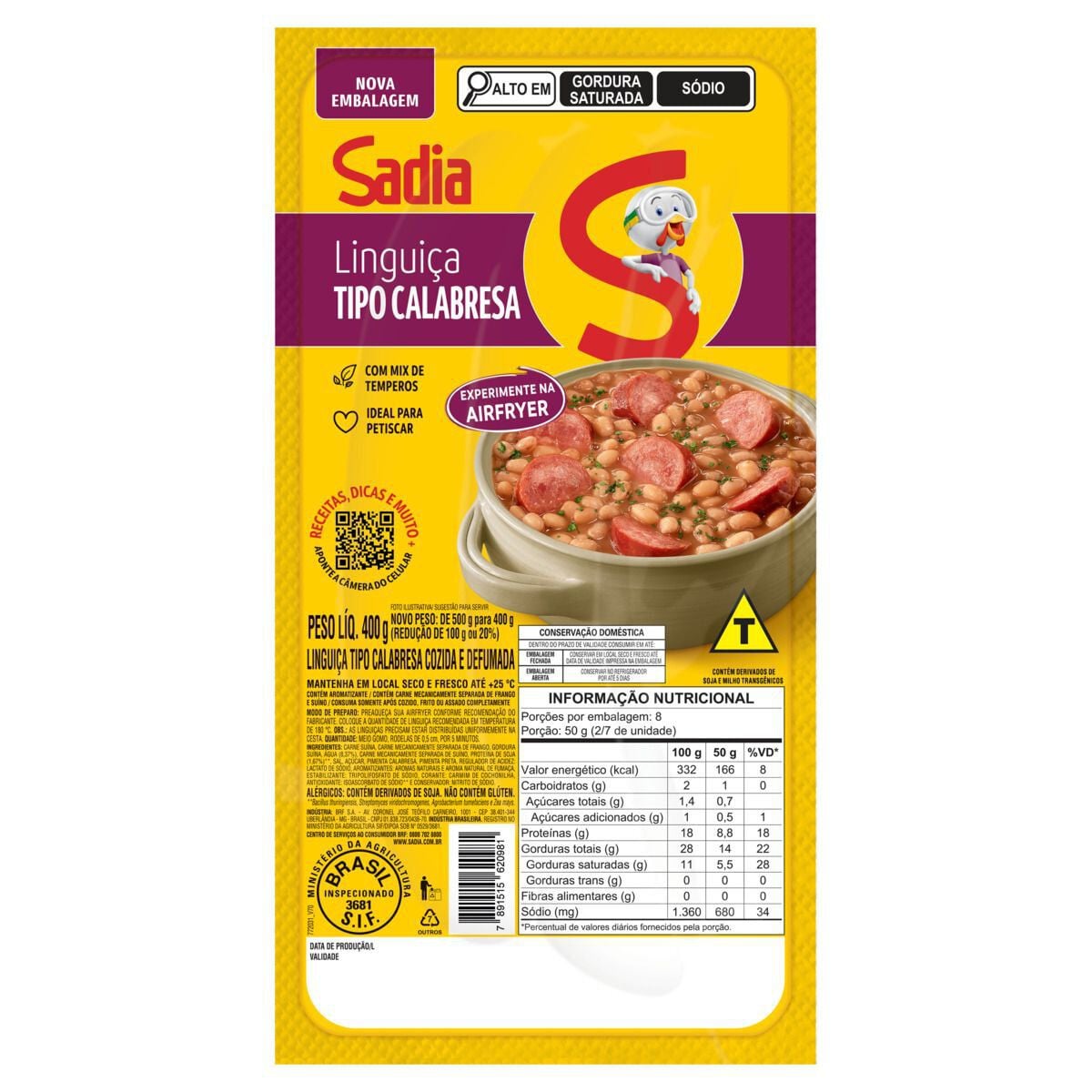 Lingui&ccedil;a Calabresa Cozida e Defumada Sadia 400g