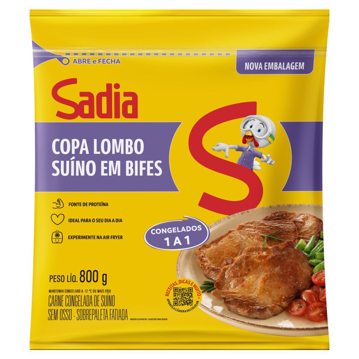 Copa Lombo Su&iacute;no em Bifes Congelado Sadia Pacote 800g