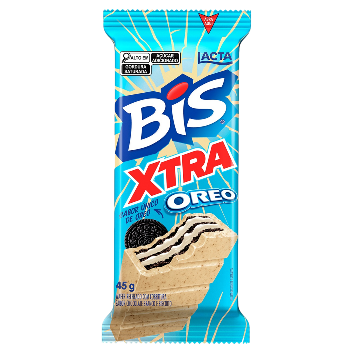 Wafer Cobertura Chocolate Branco e Biscoito Oreo Bis Xtra Lacta Pacote 45g