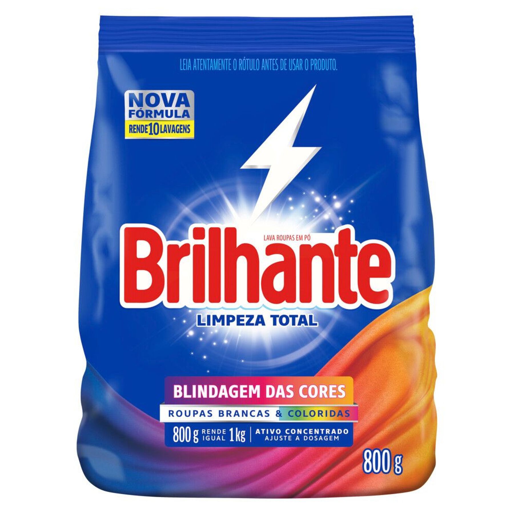 Lava Roupas em Pó Roupas Brancas e Coloridas Limpeza Total Brilhante Pacote 800g