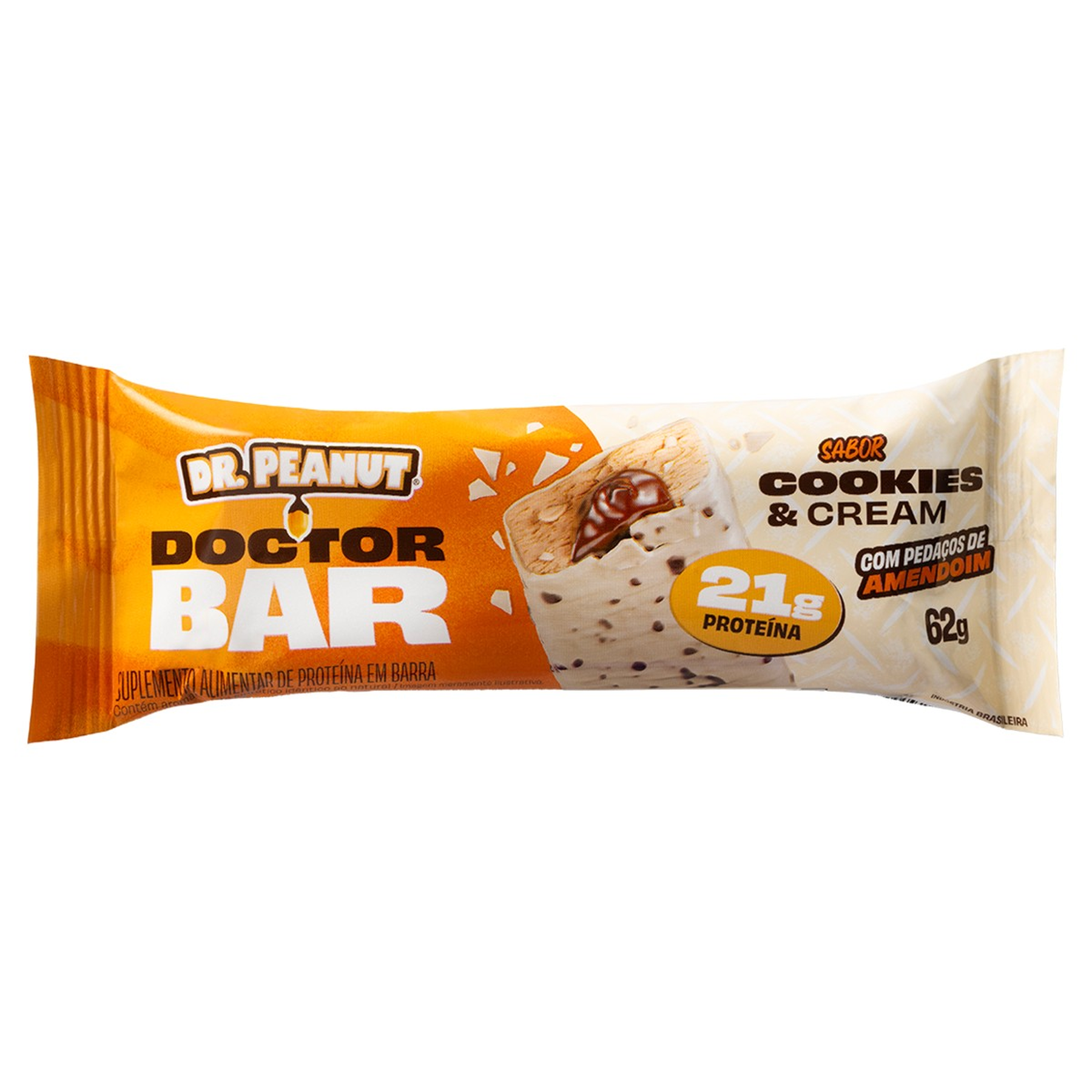Barra Prote&iacute;na Cookies & Cream Dr. Peanut Doctor Bar Pacote 62g