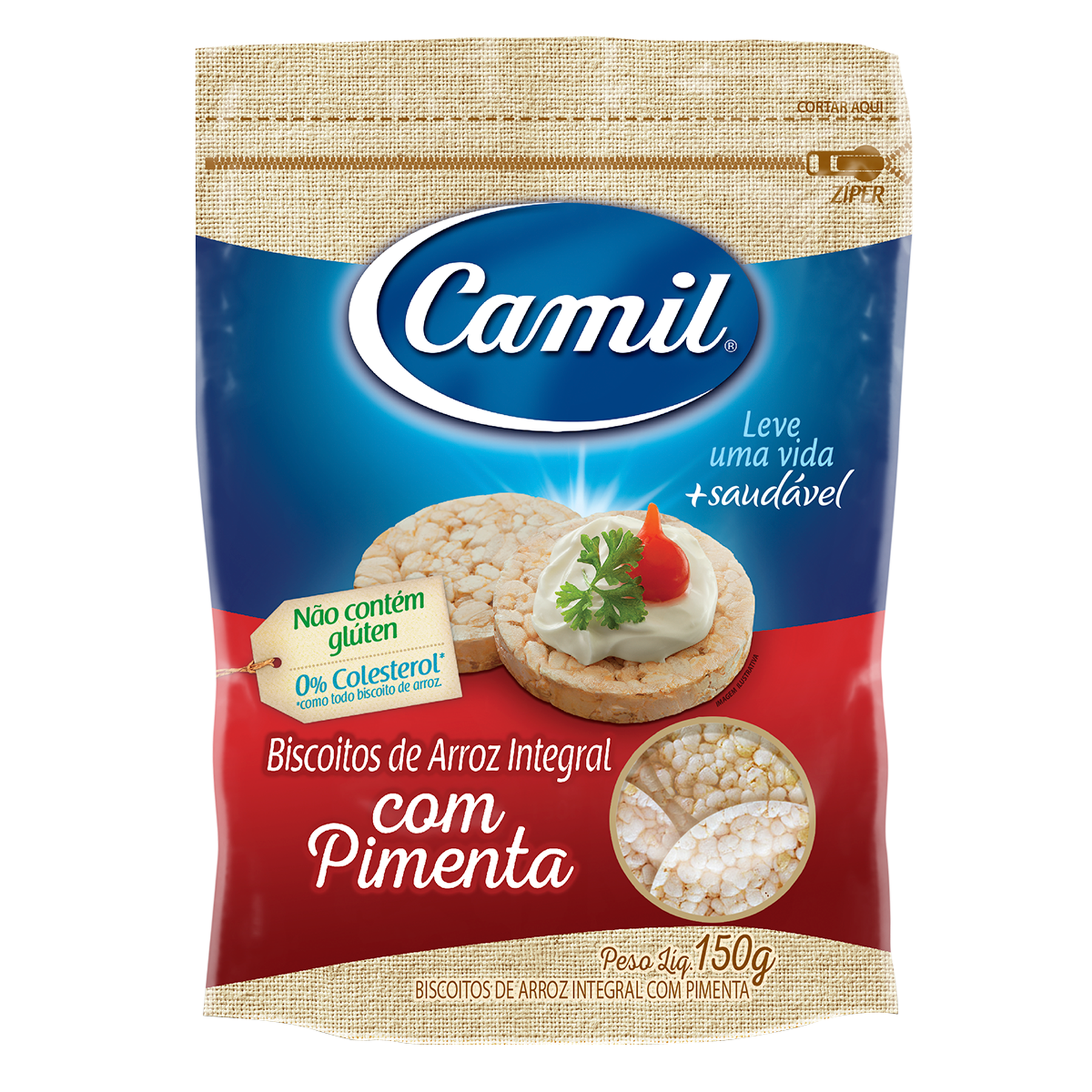 Biscoito de Arroz Integral com Pimenta Camil Pacote 150g