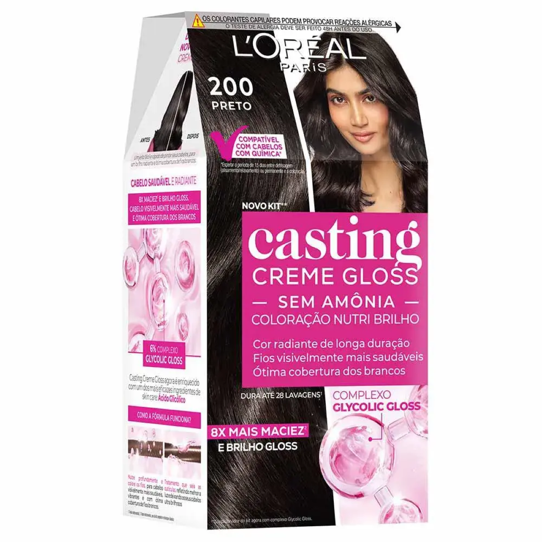 Kit Colora&ccedil;&atilde;o Creme 200 Preto L'or&eacute;al Paris Casting Gloss