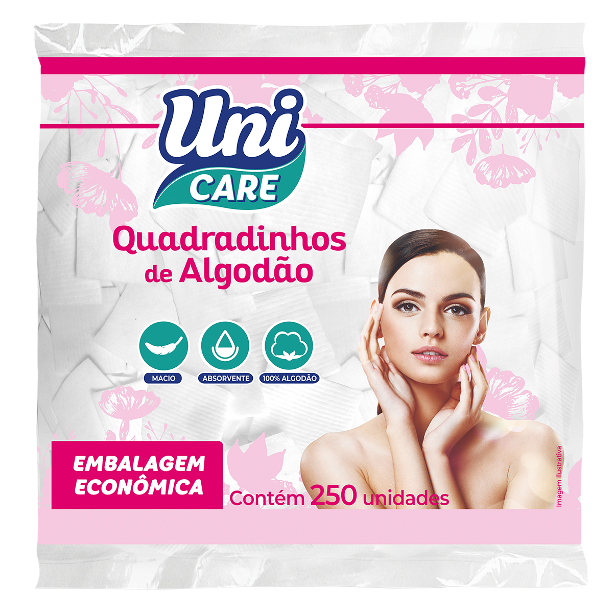 Quadradinhos de Algod&atilde;o Uni Care Pacote C/250 Unidades - Embalagem Econ&ocirc;mica