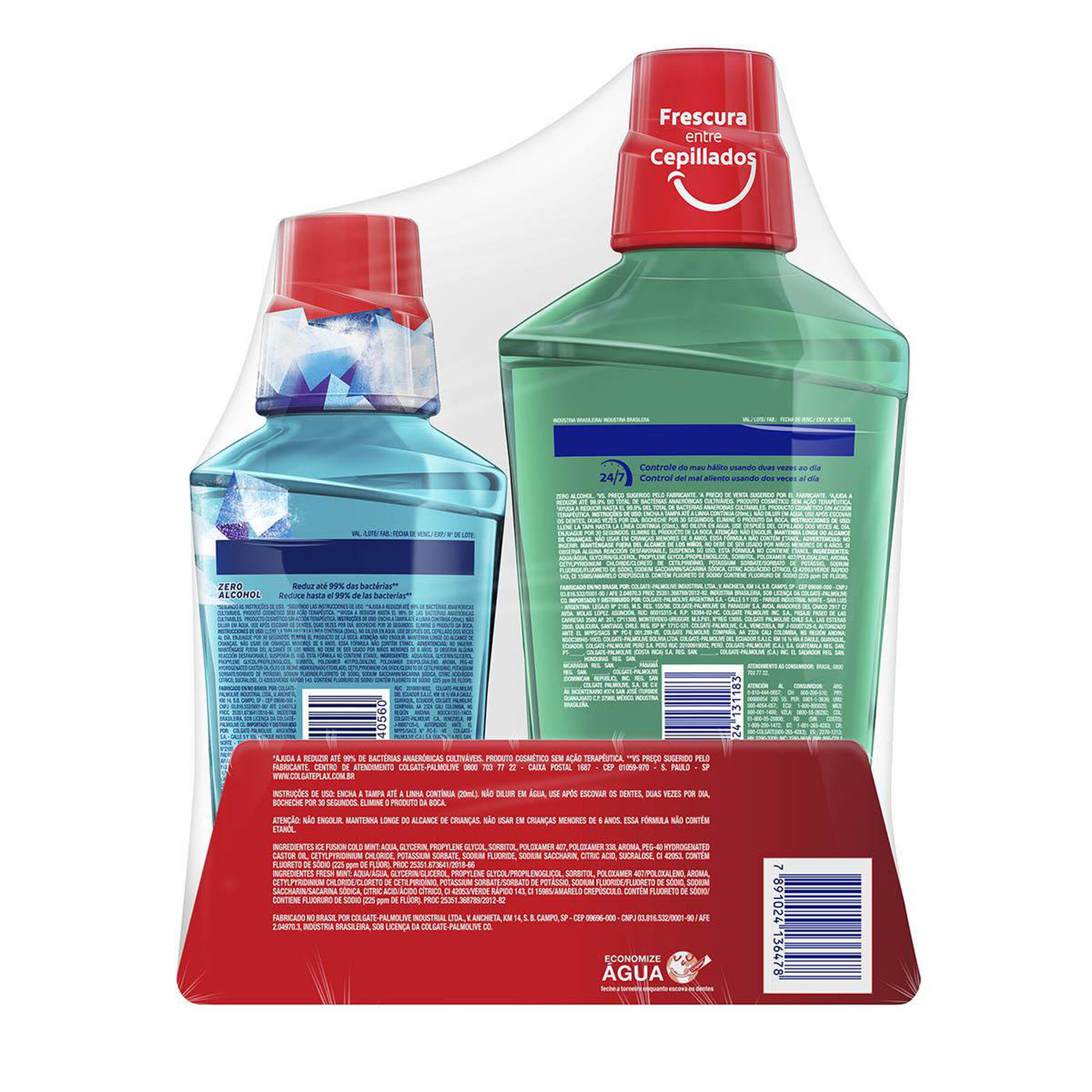 Enxaguante Bucal Zero &Aacute;lcool Fresh Mint Colgate Plax - Embalagem Leve 500ml Pague 350ml + Ice Fusion Cold Mint 250ml