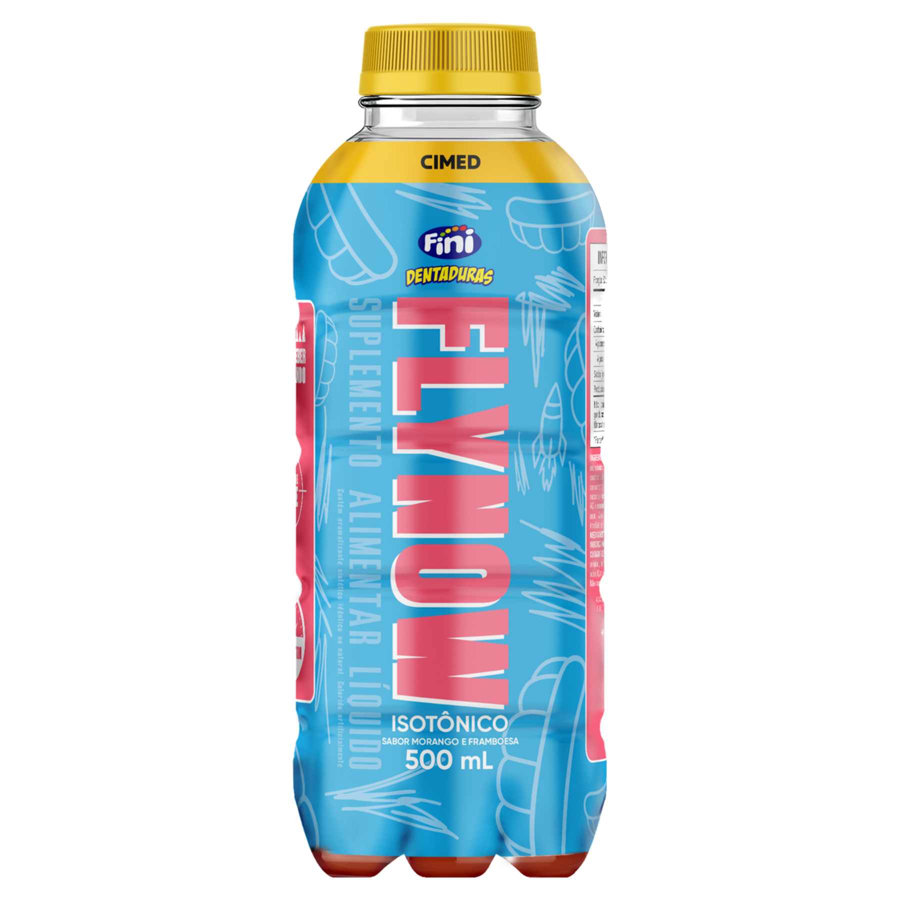 Isot&ocirc;nico Morango e Framboesa Fini Dentaduras Flynow Garrafa 500ml