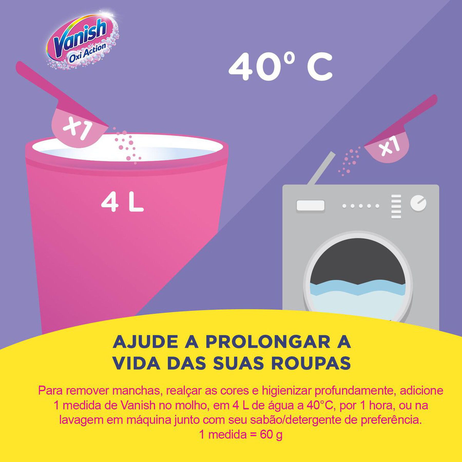 Tira Manchas em Pó Roupas Coloridas Oxi Action Vanish Pacote 240g - Embalagem Refil Econômico
